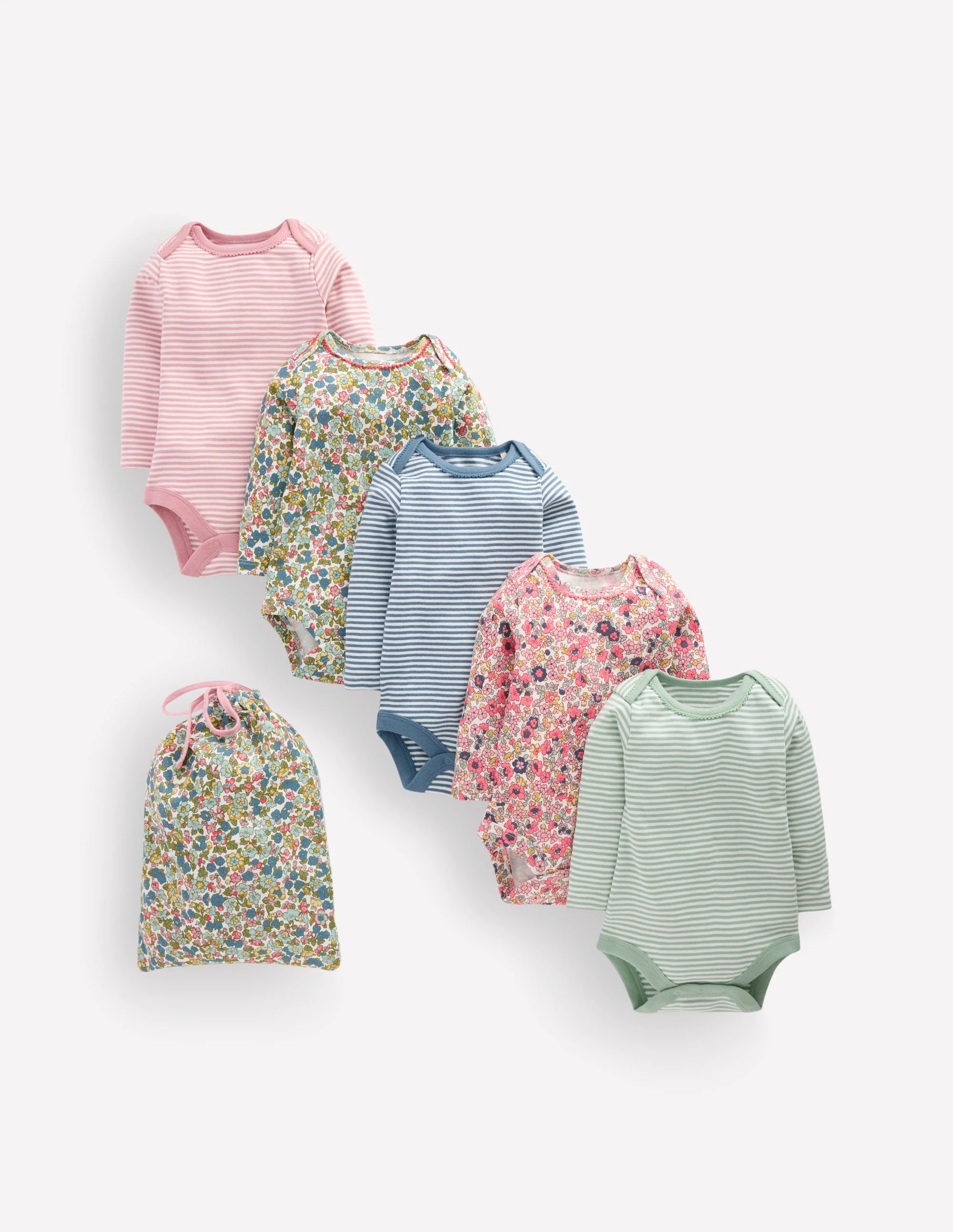 5-pack Cotton Bodies-Multi Floral Stripes