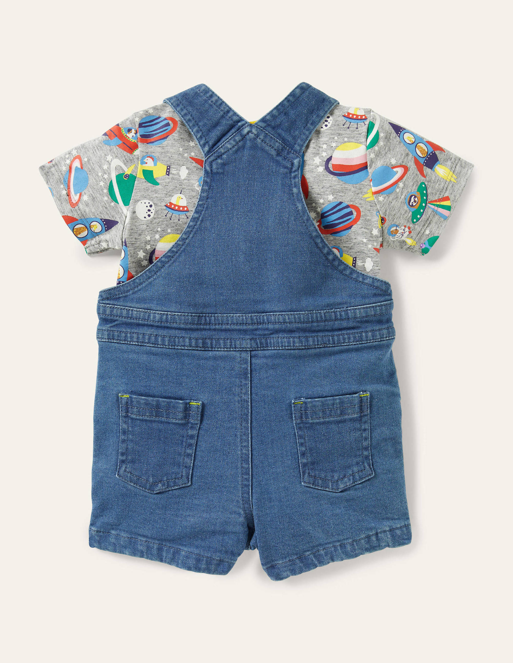 Appliqué Dungaree Set-Mid Chambray Space - Image 2