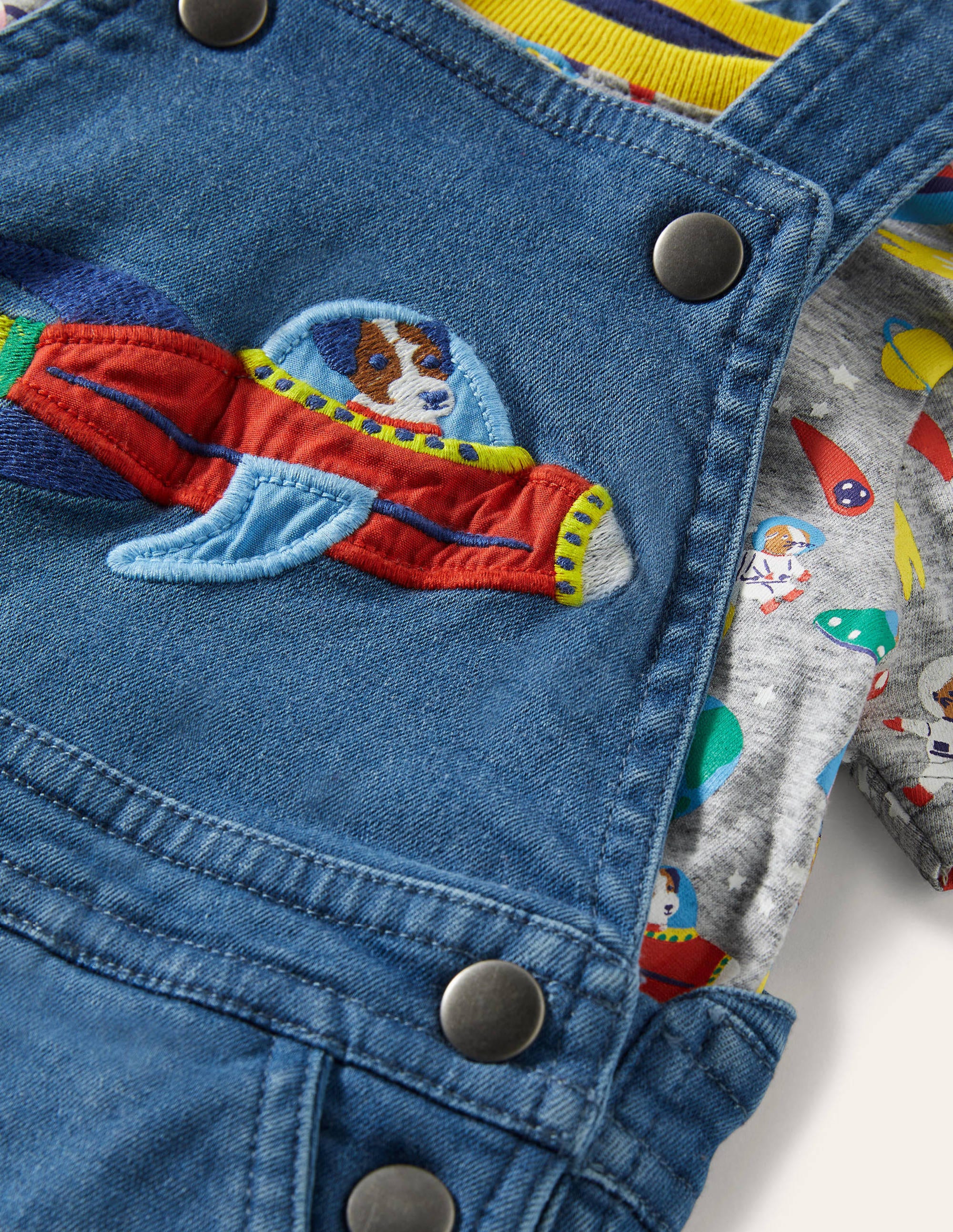 Appliqué Dungaree Set-Mid Chambray Space - Image 3