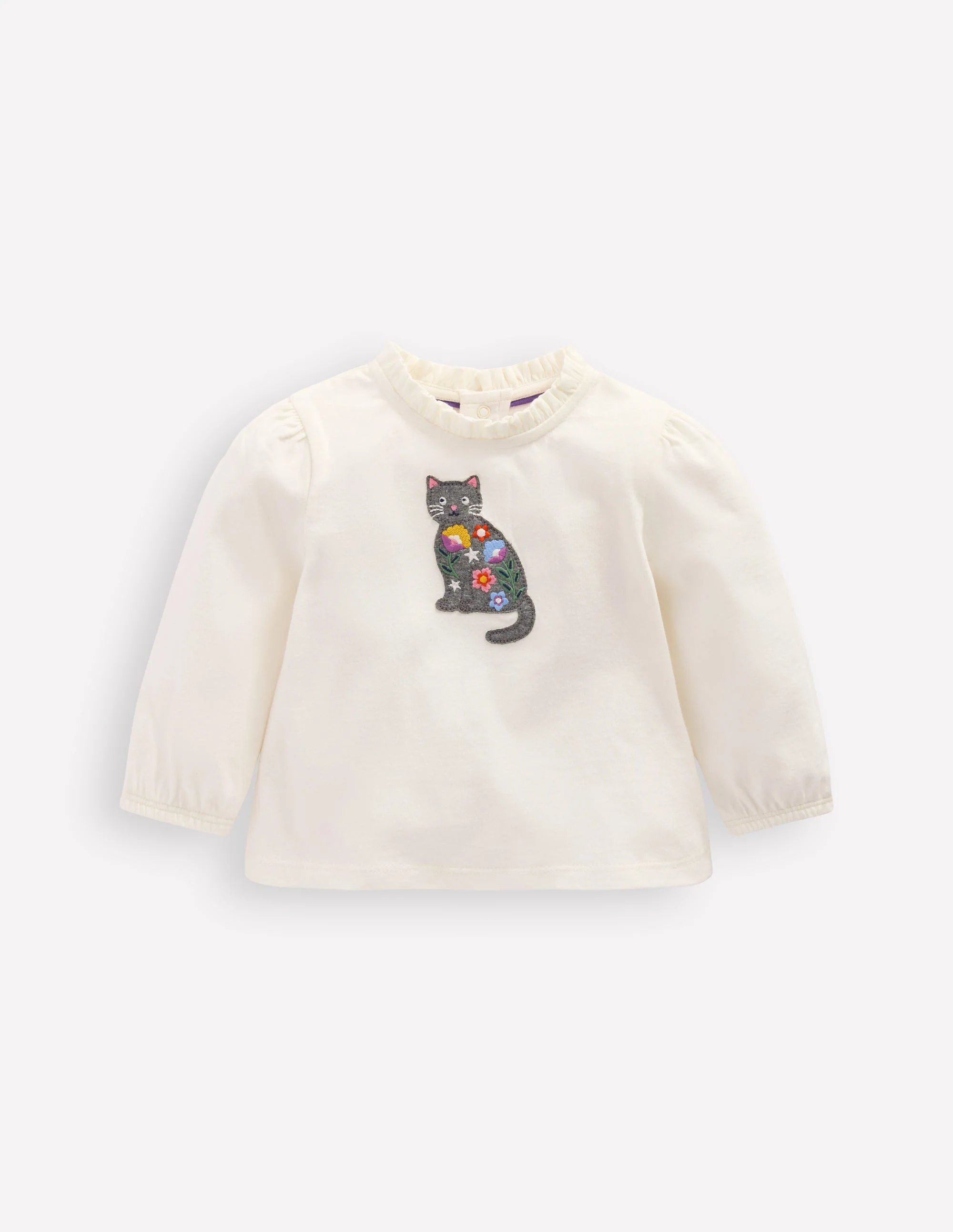 Appliqué T-shirt-Soft Ivory Cat