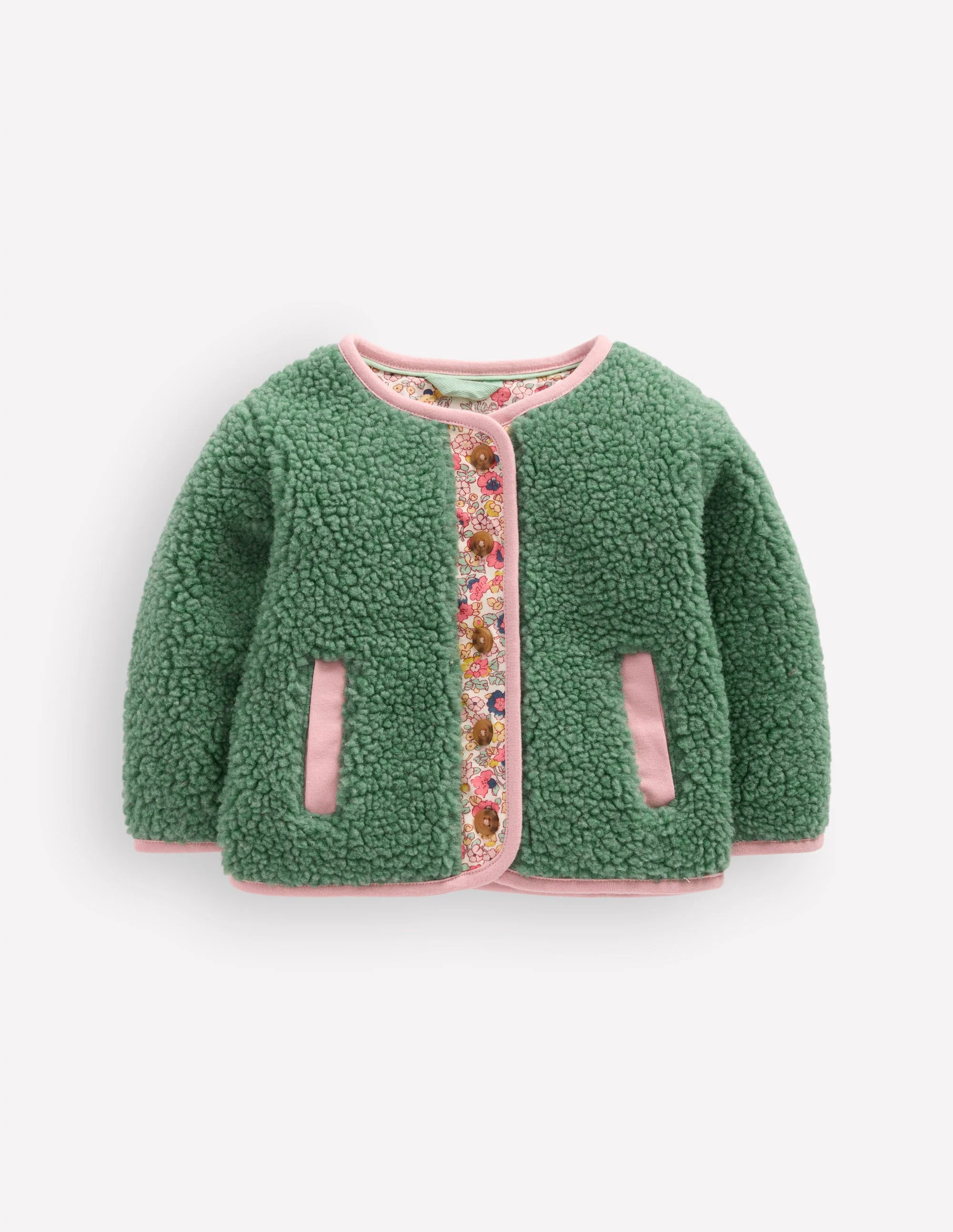 Cosy Borg Button-Down Jacket-Larch Green Floral - Image 2