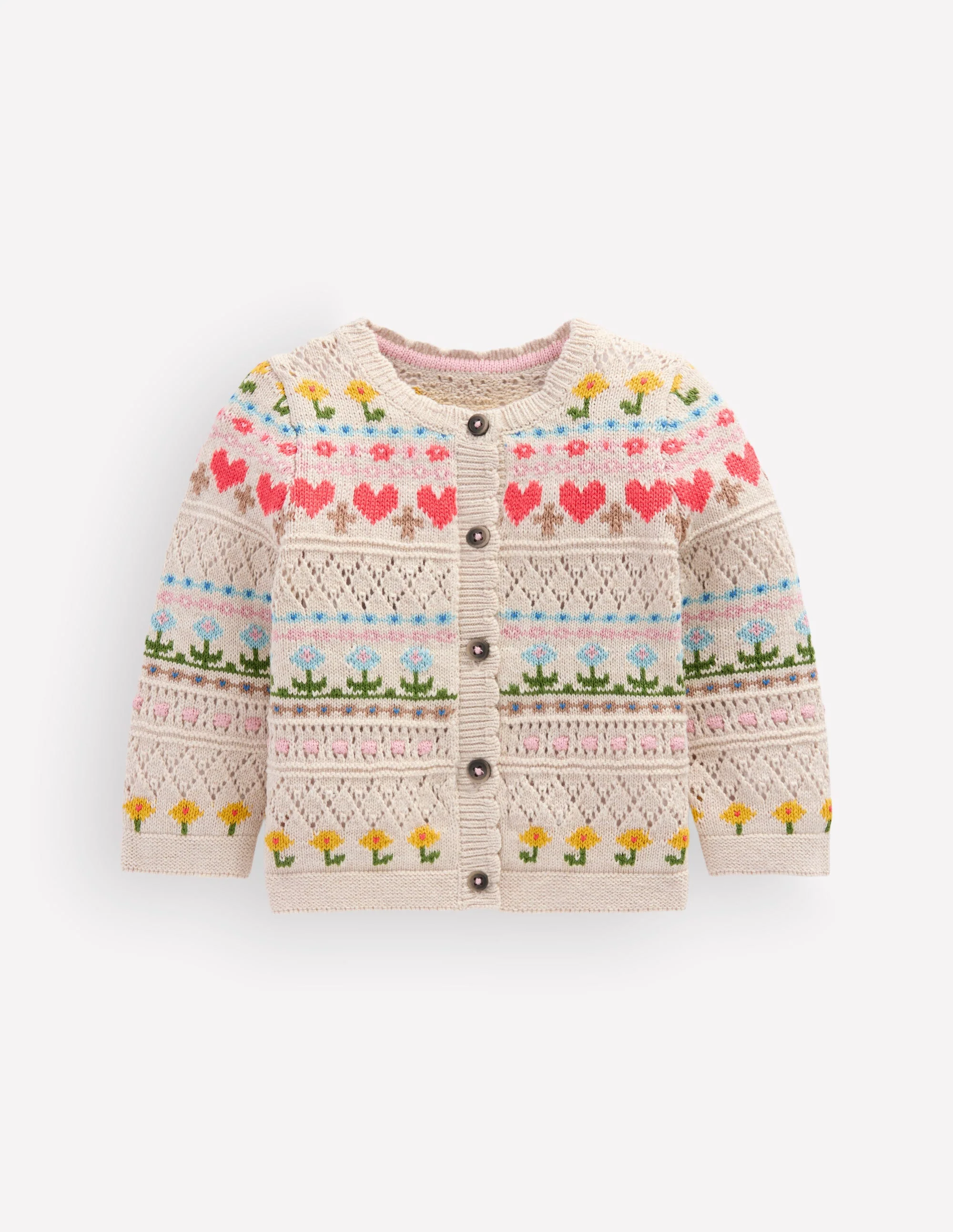 Cotton Fair Isle Cardigan-Oatmeal Marl Multi Flowers - Image 2