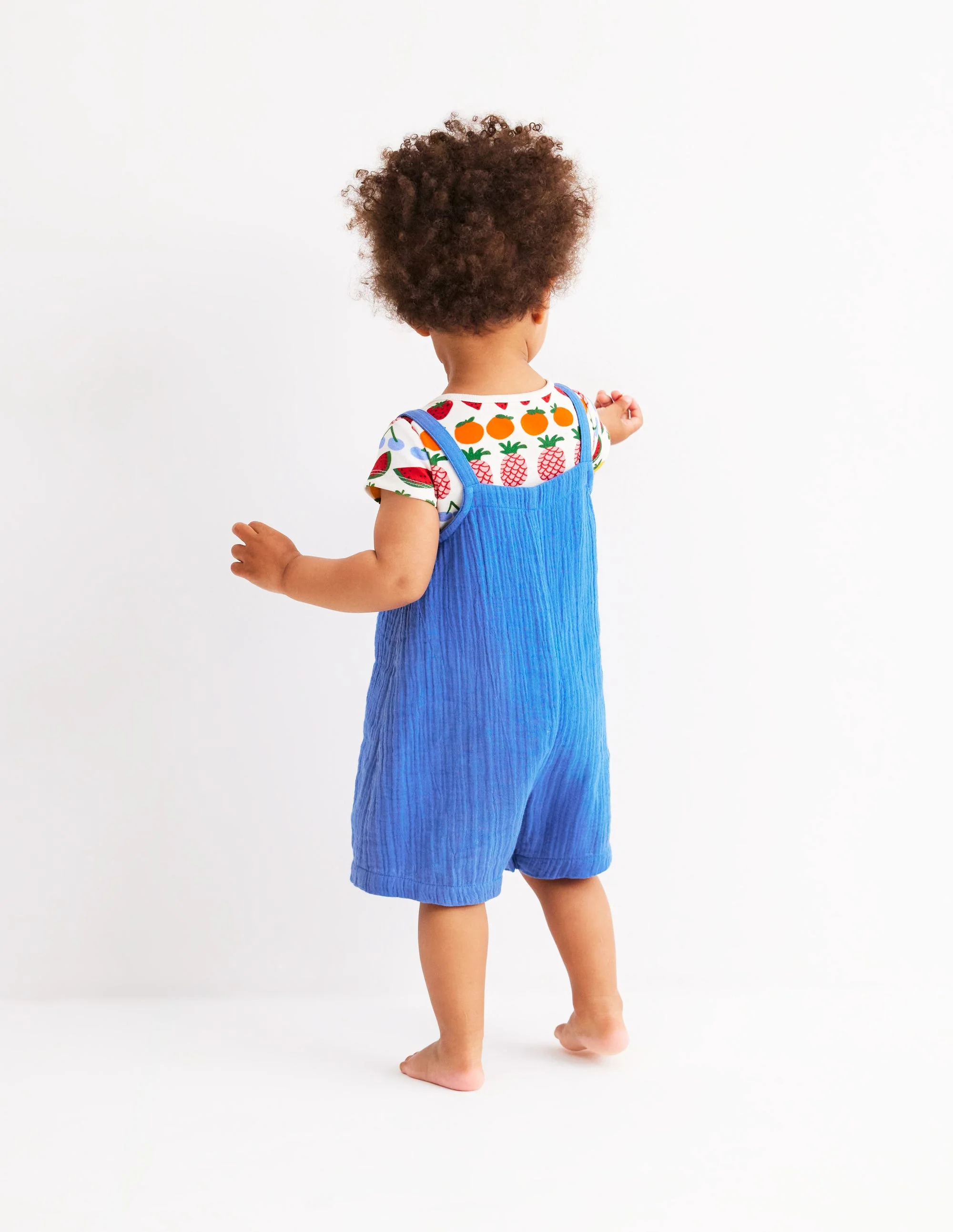 Double Cloth Dungaree Set-Peacock Plume Blue Fruit - Image 3