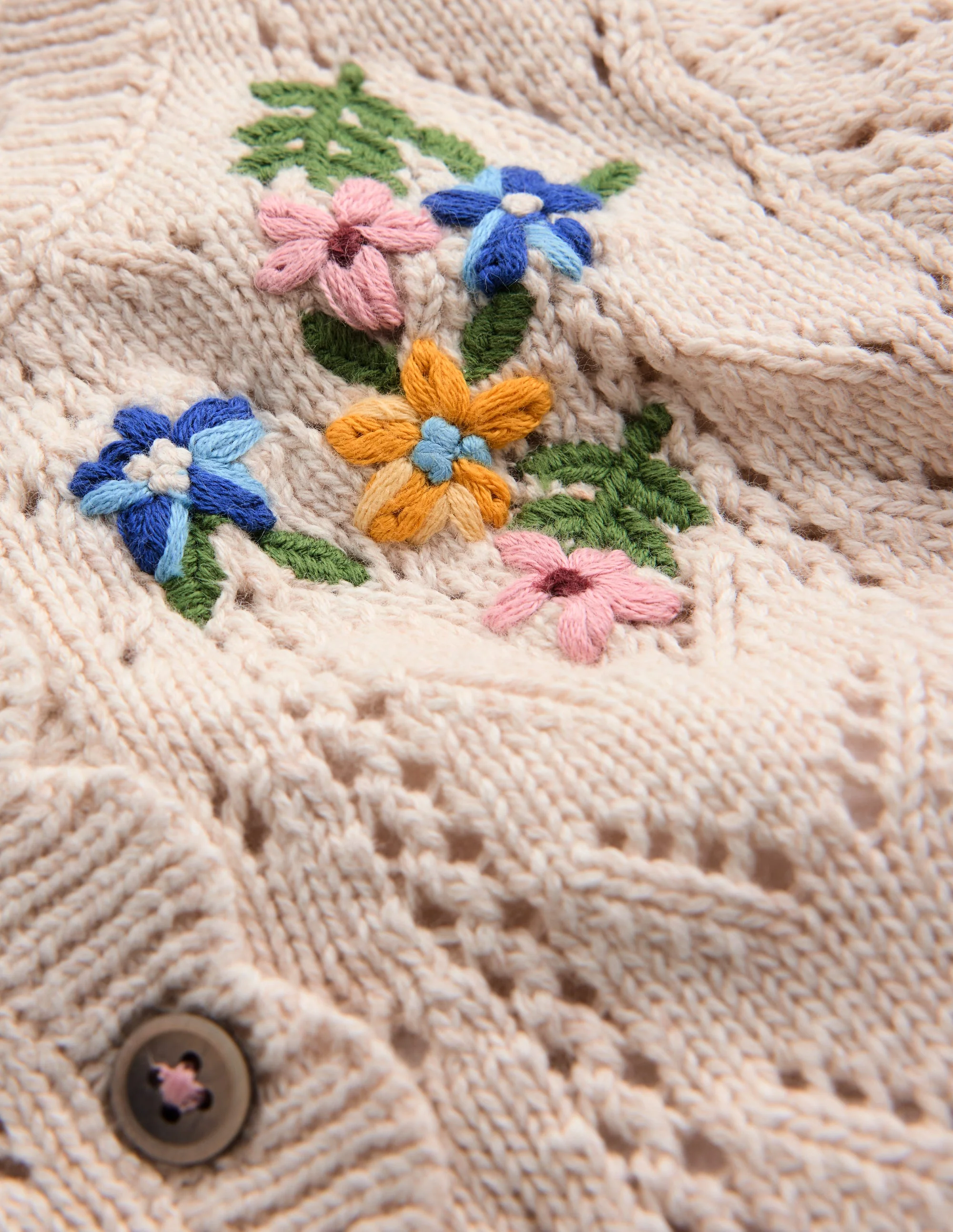 Embroidered Cotton Cardigan-Ecru Marl Mini Embroidered - Image 3