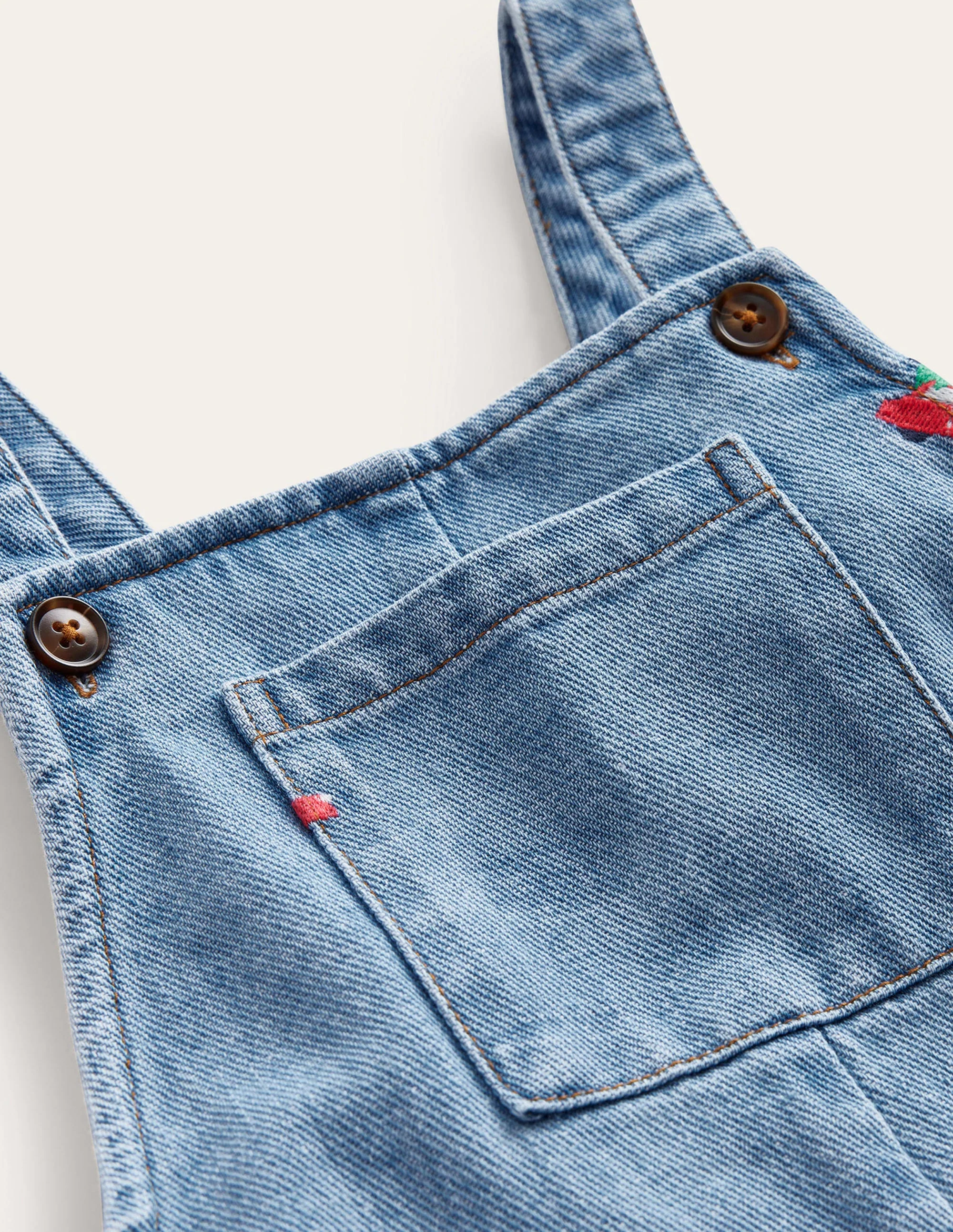 Embroidered Denim Dungarees-Red Festive Car - Image 3