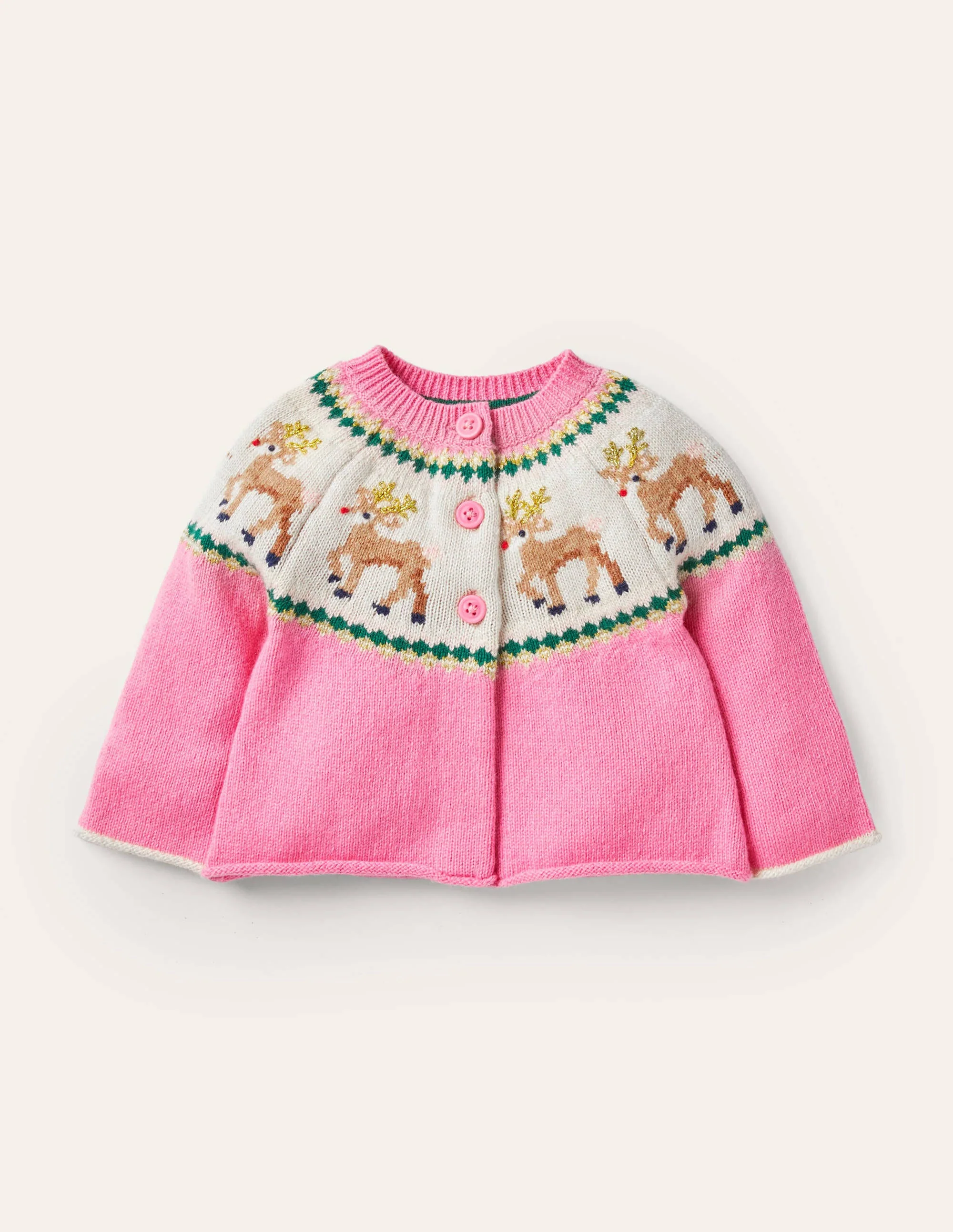 Fair Isle Cardigan-Formica Pink Reindeer