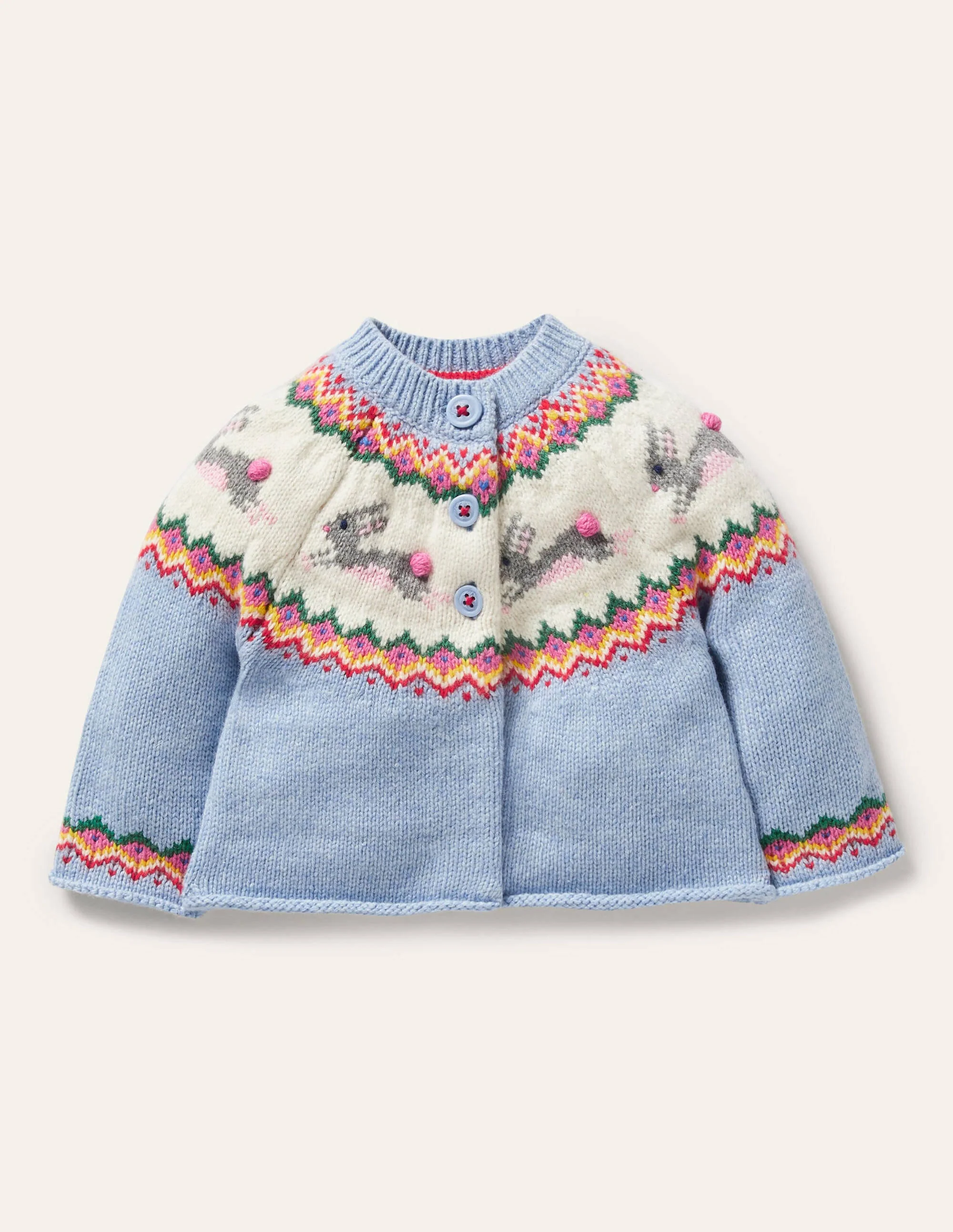 Fair Isle Cardigan-Sky Blue Bunnies