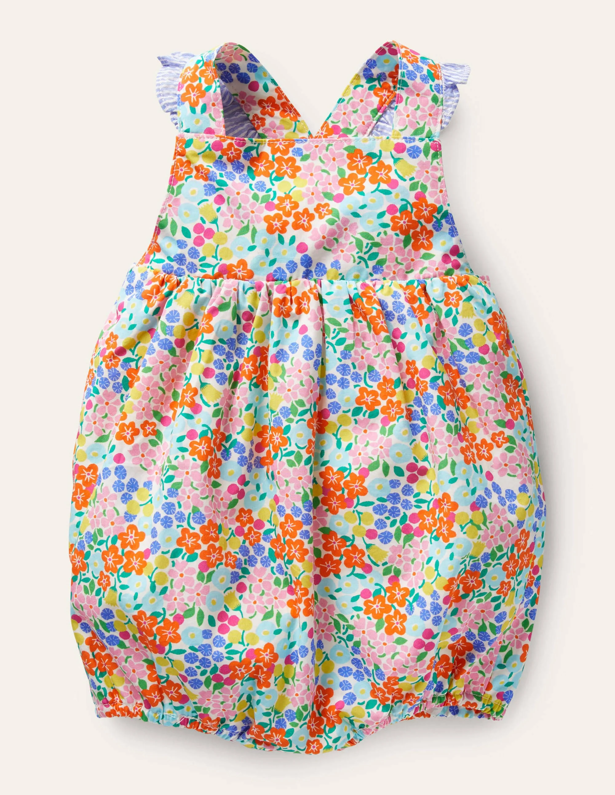 Frill Woven Romper-Ivory Tropical Floral
