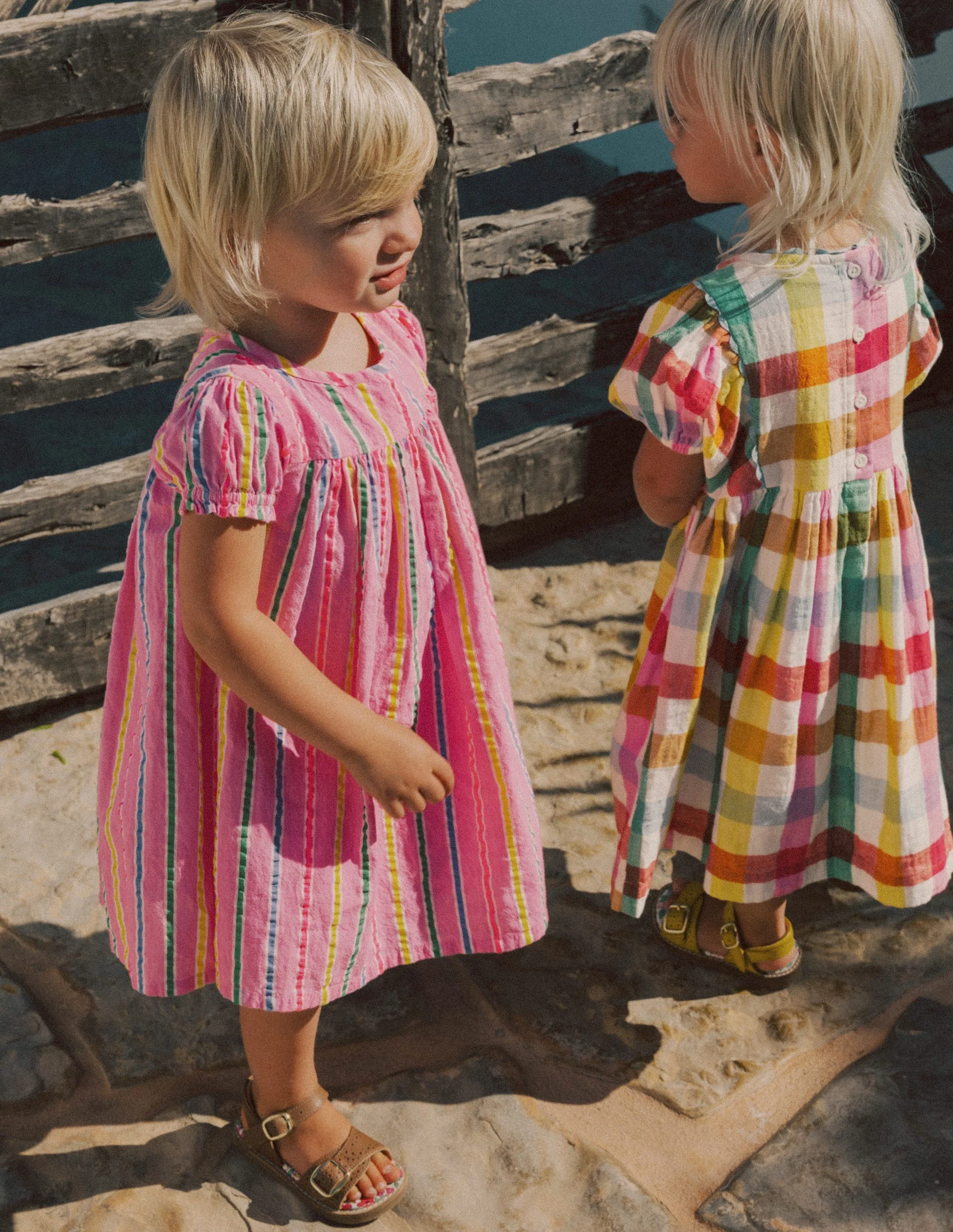 Gathered Woven Dress-Neon Pink Multi Stripe - Image 6