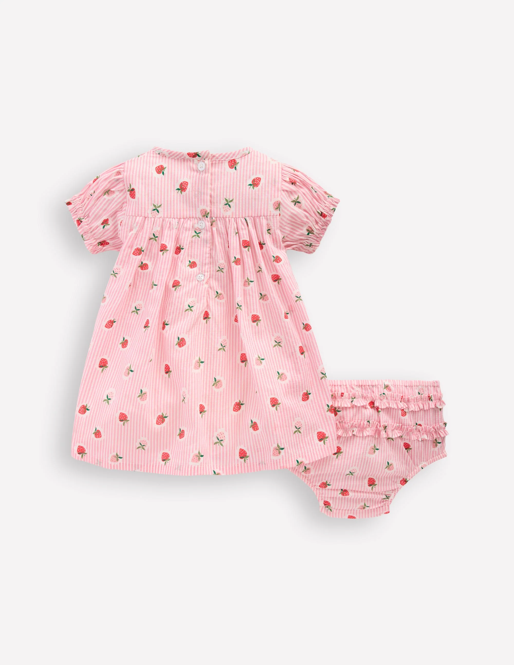 Gathered Woven Dress-Pink Strawberry Stripe - Image 2