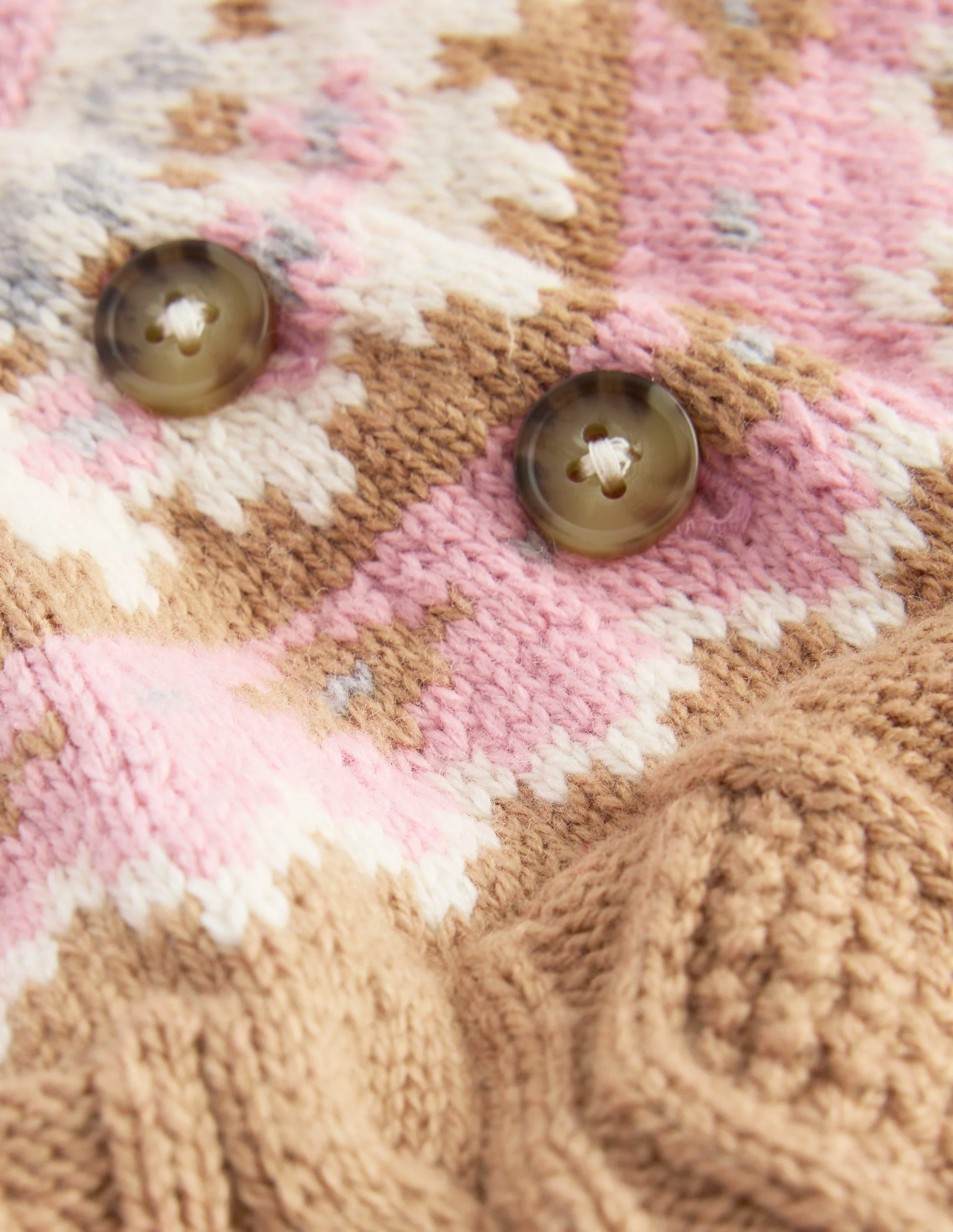 Girls Fair Isle Cable Jumper-Camel Melange Fair Isle - Image 3