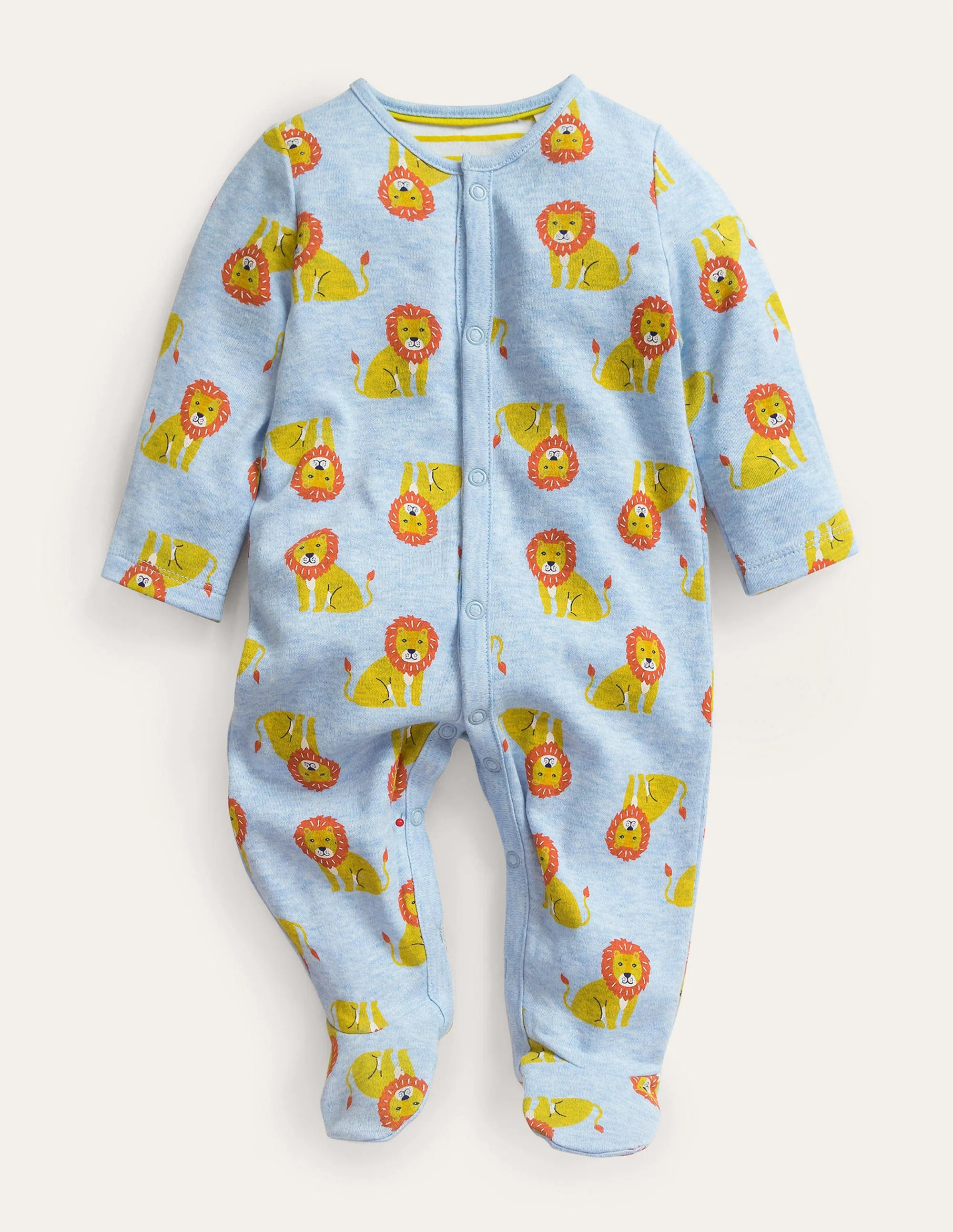 GOTS Printed Sleepsuit-Pebble Blue Lions