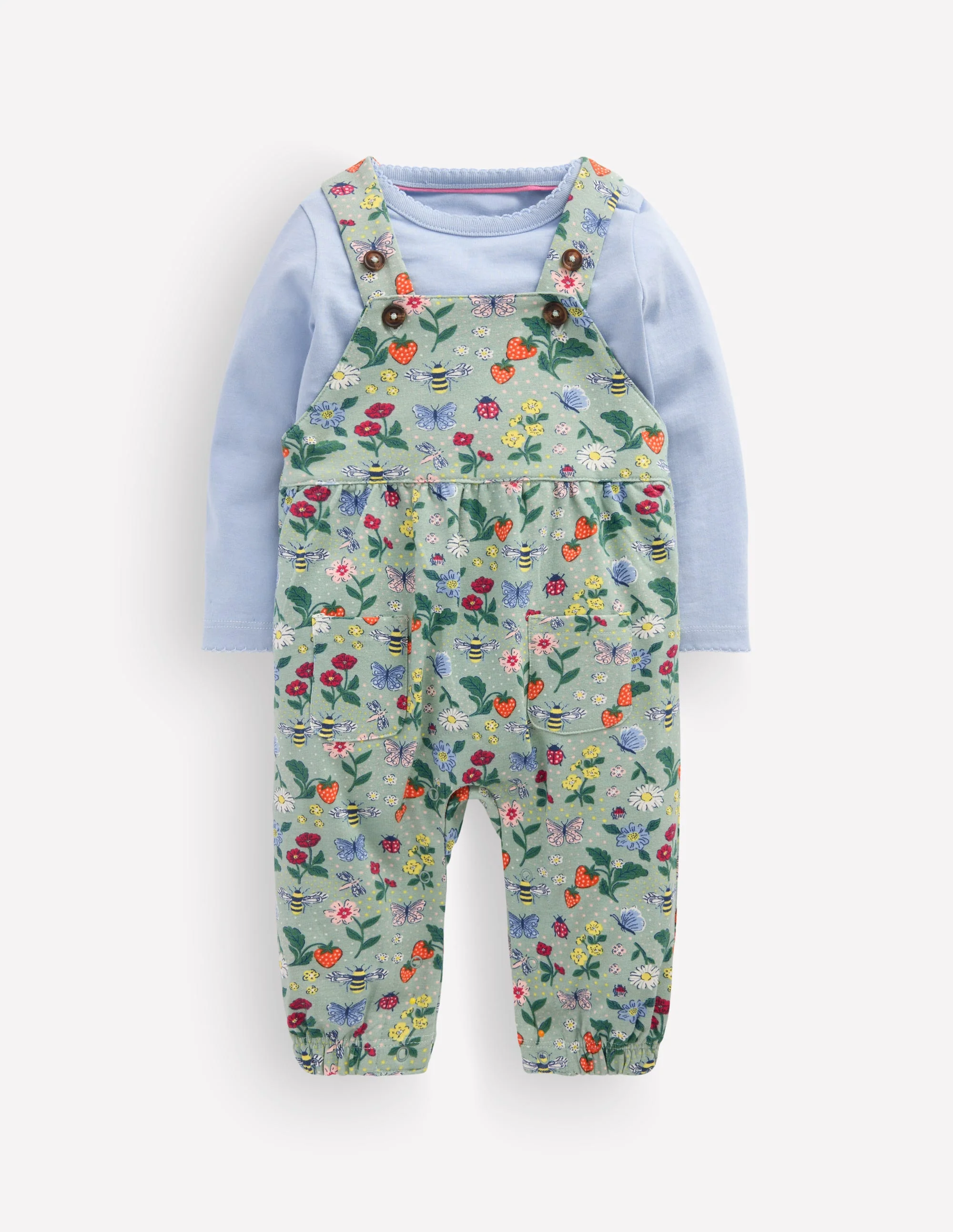 Jersey Dungarees Set-Green Bee Garden