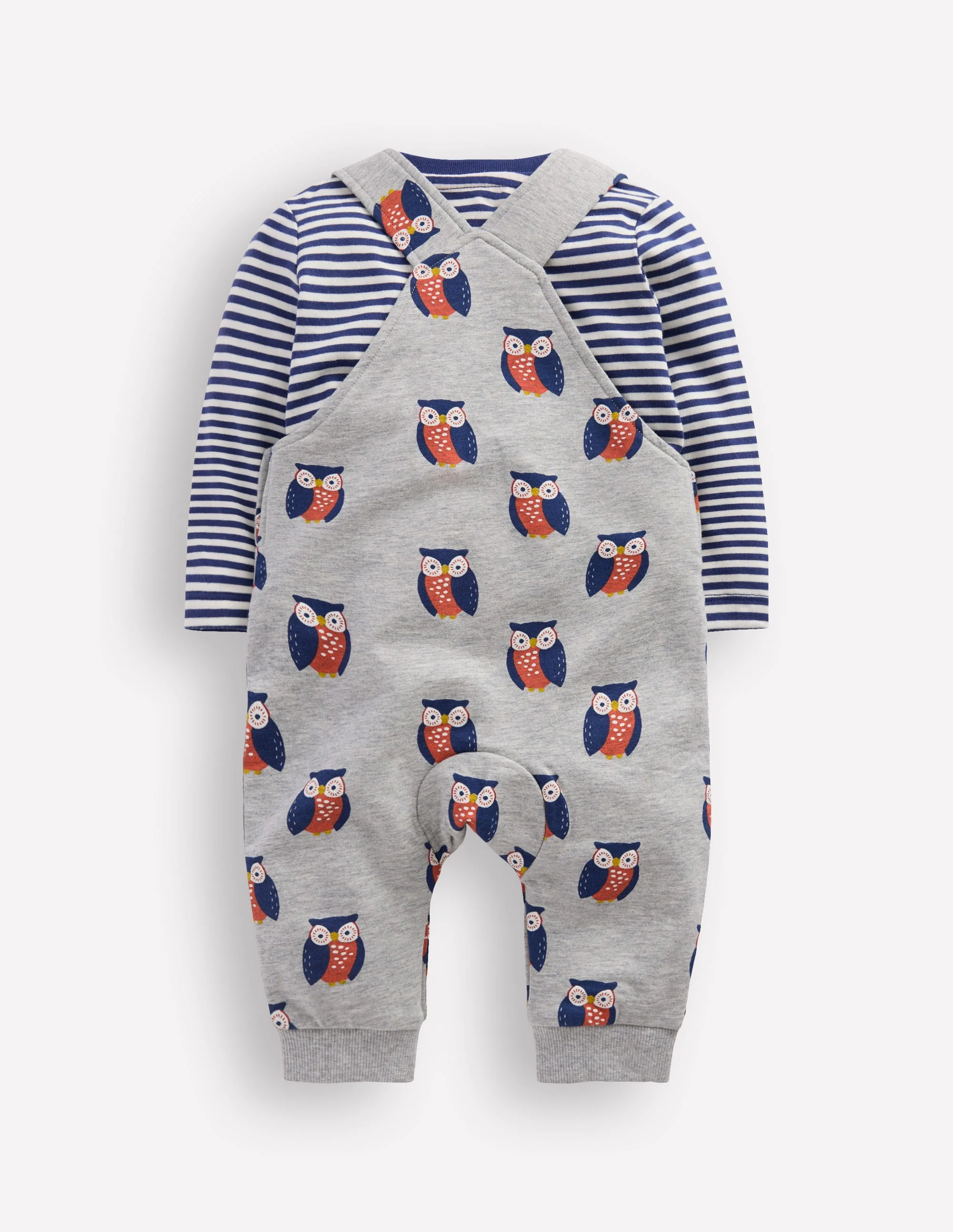 Jersey Dungarees Set-Grey Marl Owls - Image 2