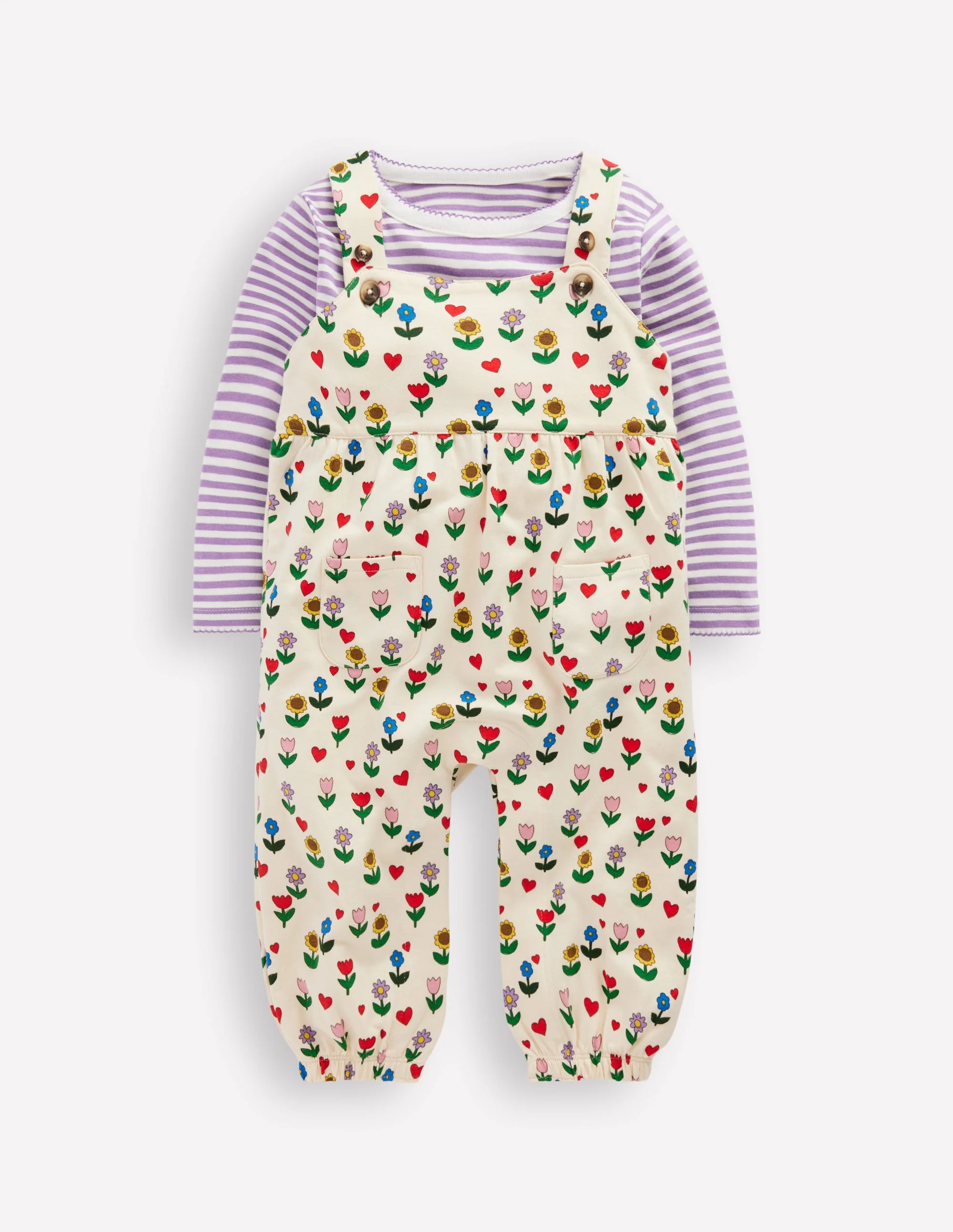 Jersey Dungarees Set-Multi Sunflower Garden