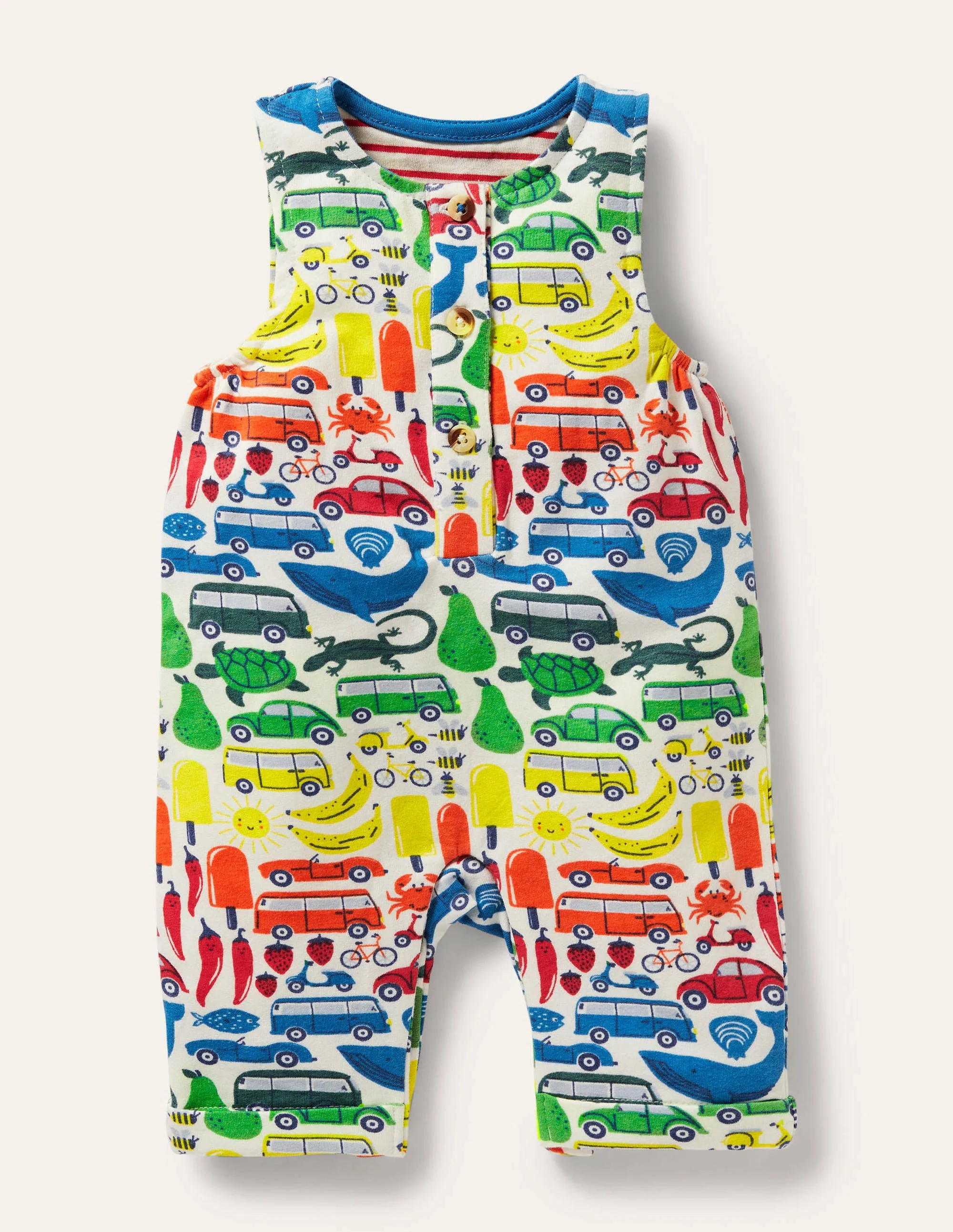 Jersey Printed Romper-Ivory Rainbow Road Trip