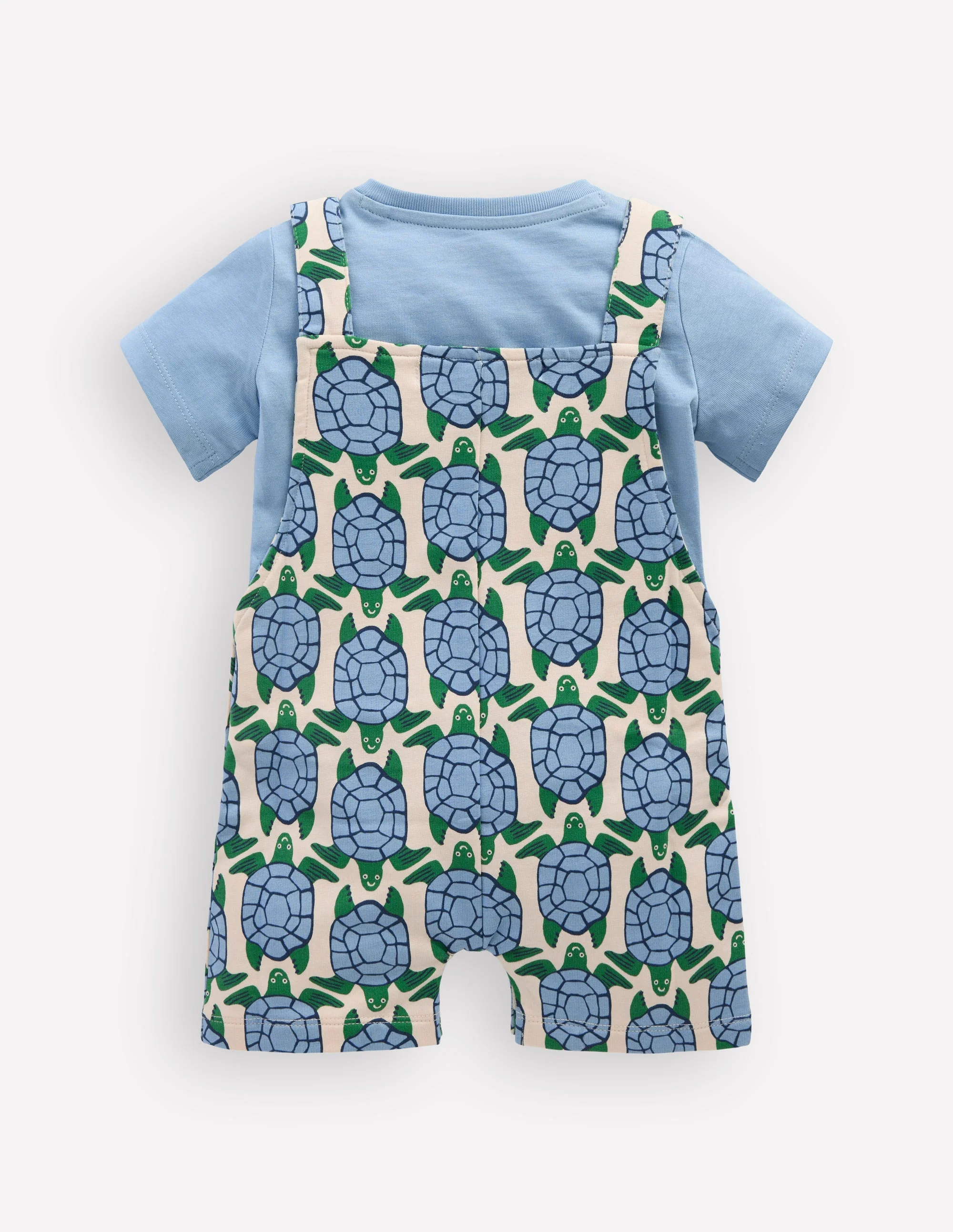 Jersey Short Dungaree Set-Blue Geo Turtles - Image 2