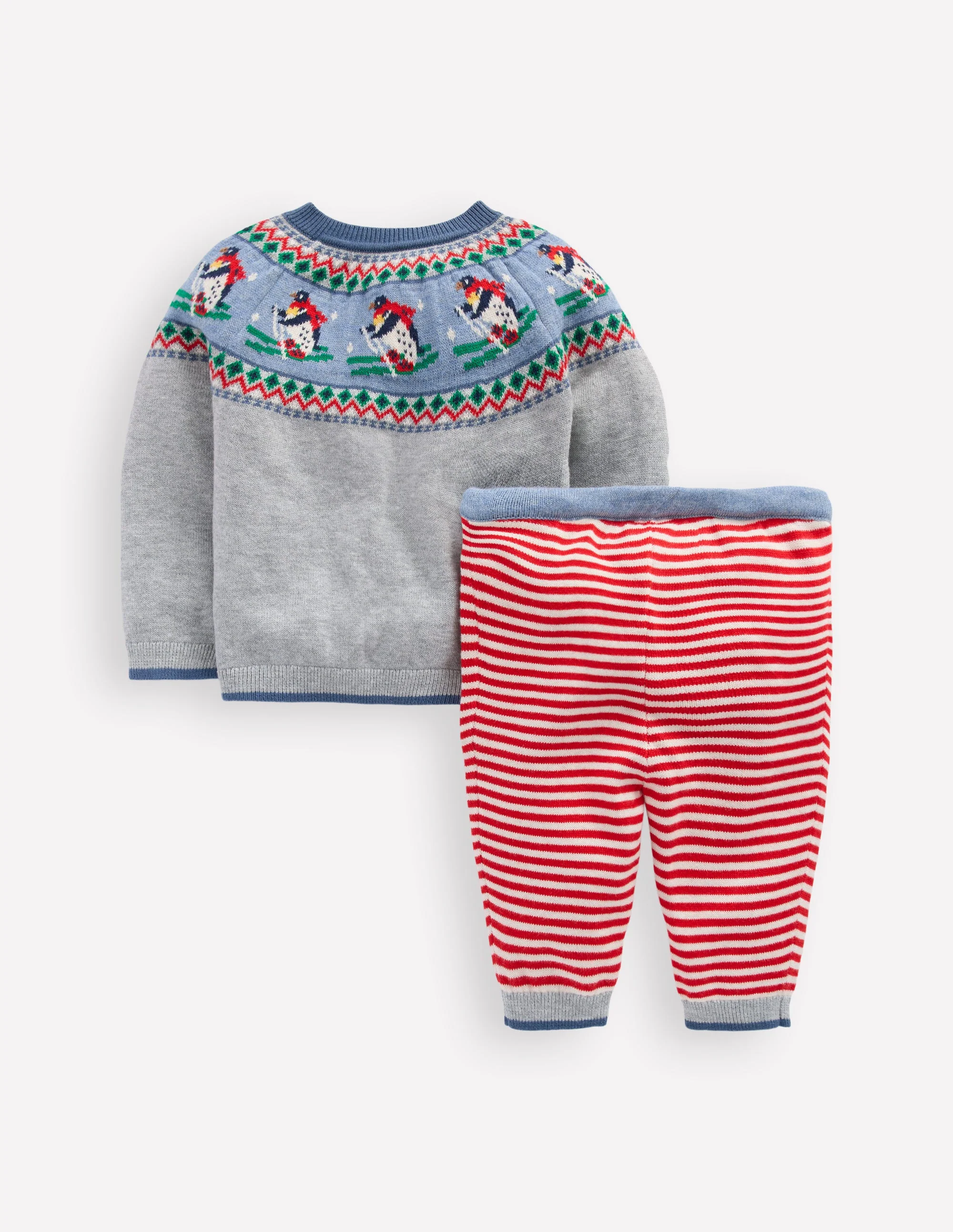 Knitted Play Set-Grey Marl Skiing Penguins - Image 2