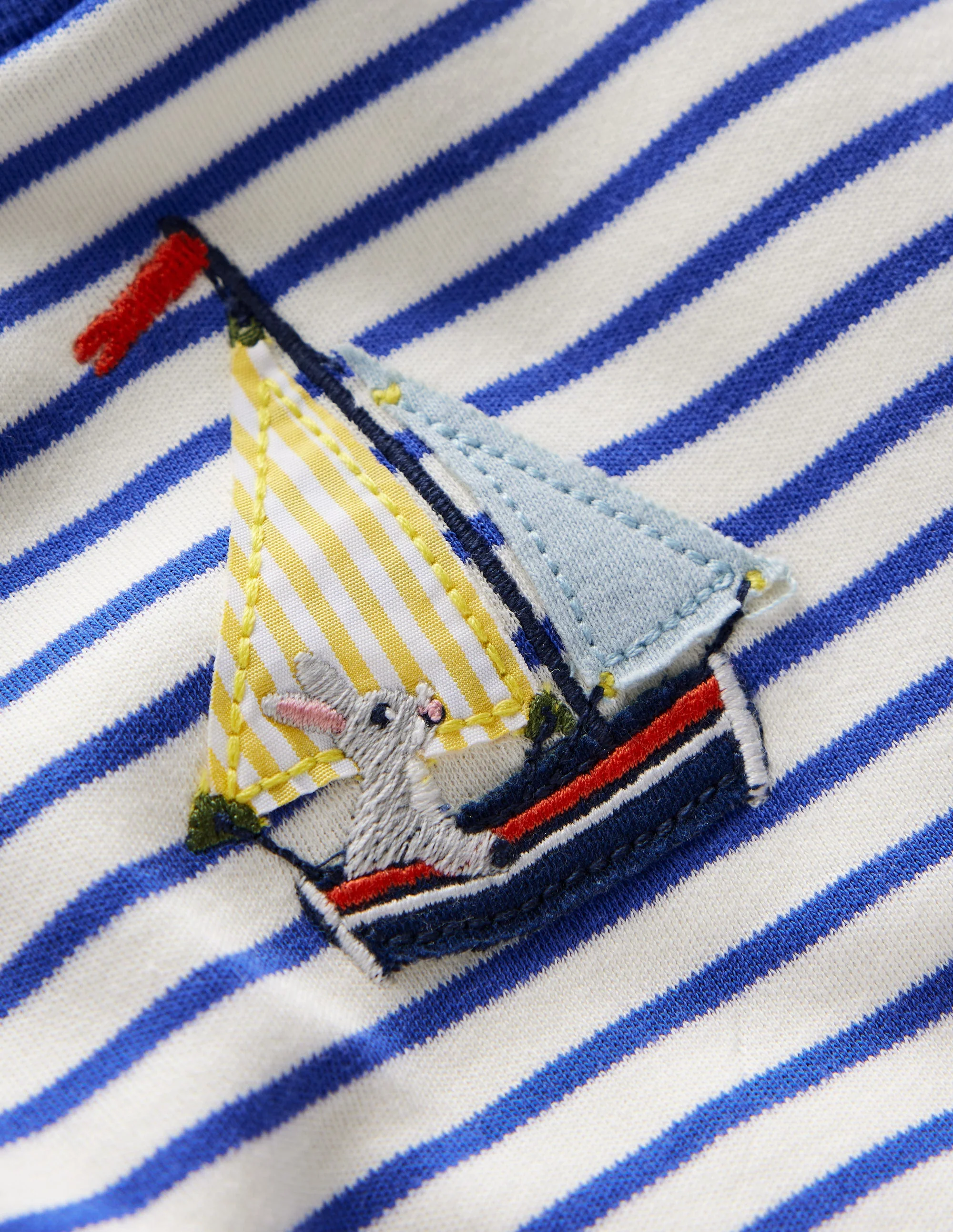 Long Sleeve Appliqué T-shirt-Ivory and Blue Heron Stripe - Image 3