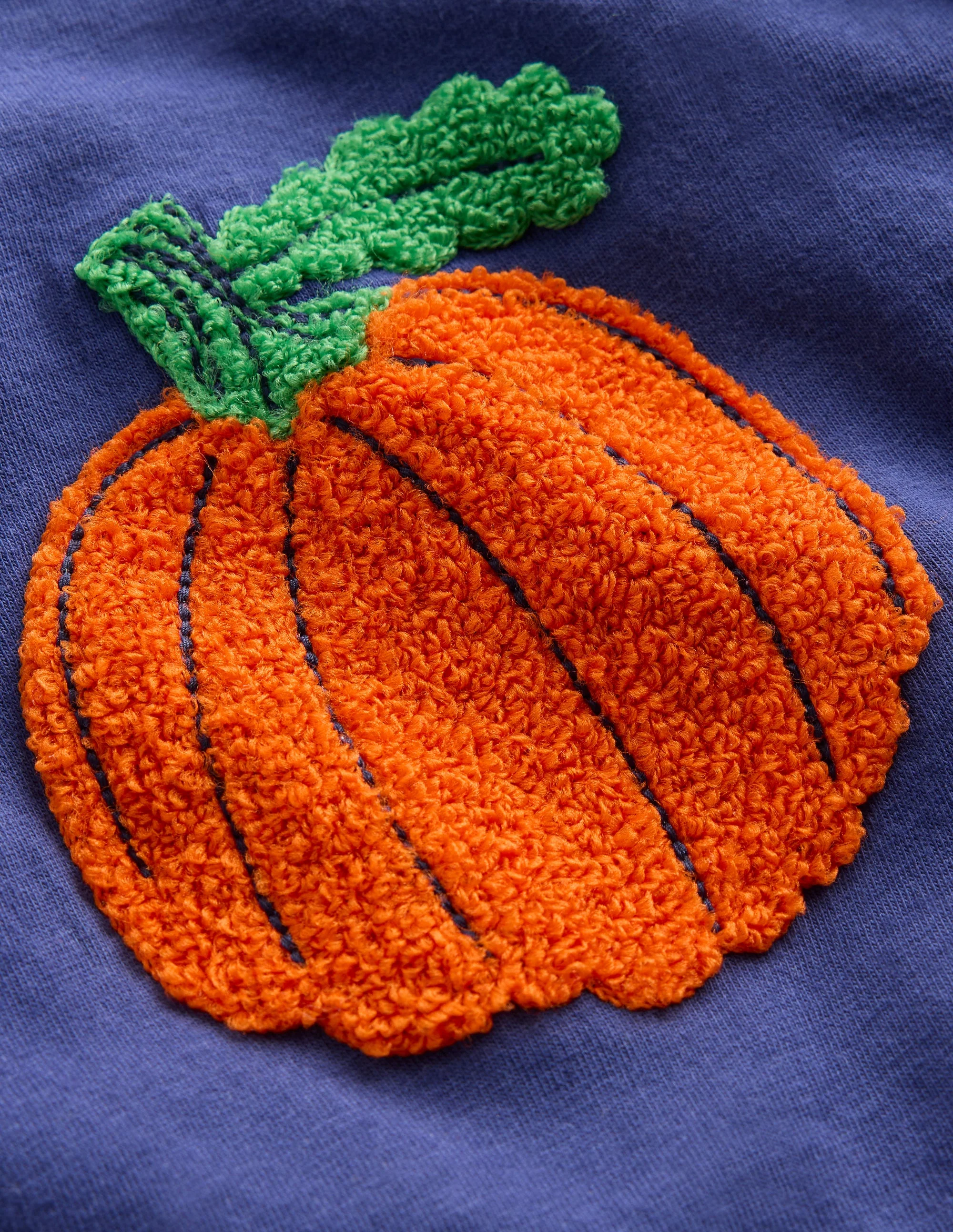 Long Sleeve Appliqué T-shirt-Navy Pumpkin - Image 3
