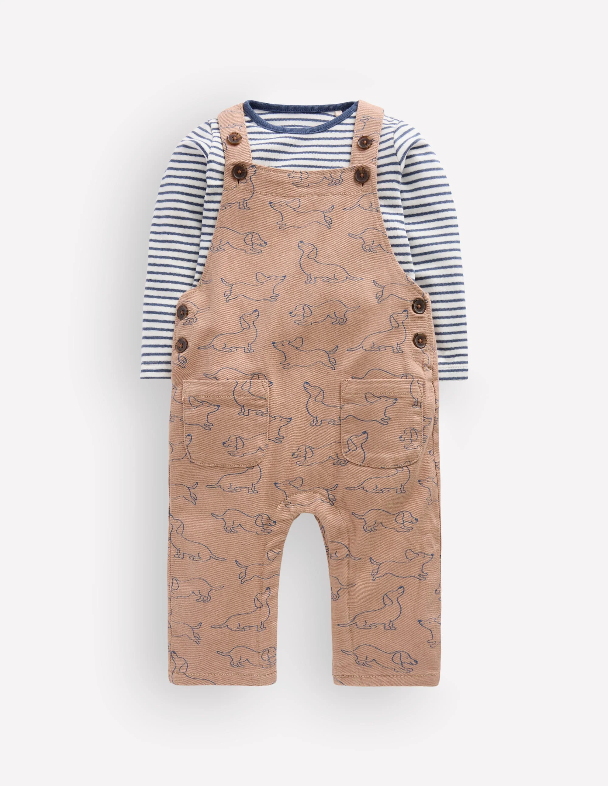 Long Sleeve Dungaree Set-Brown Puppy