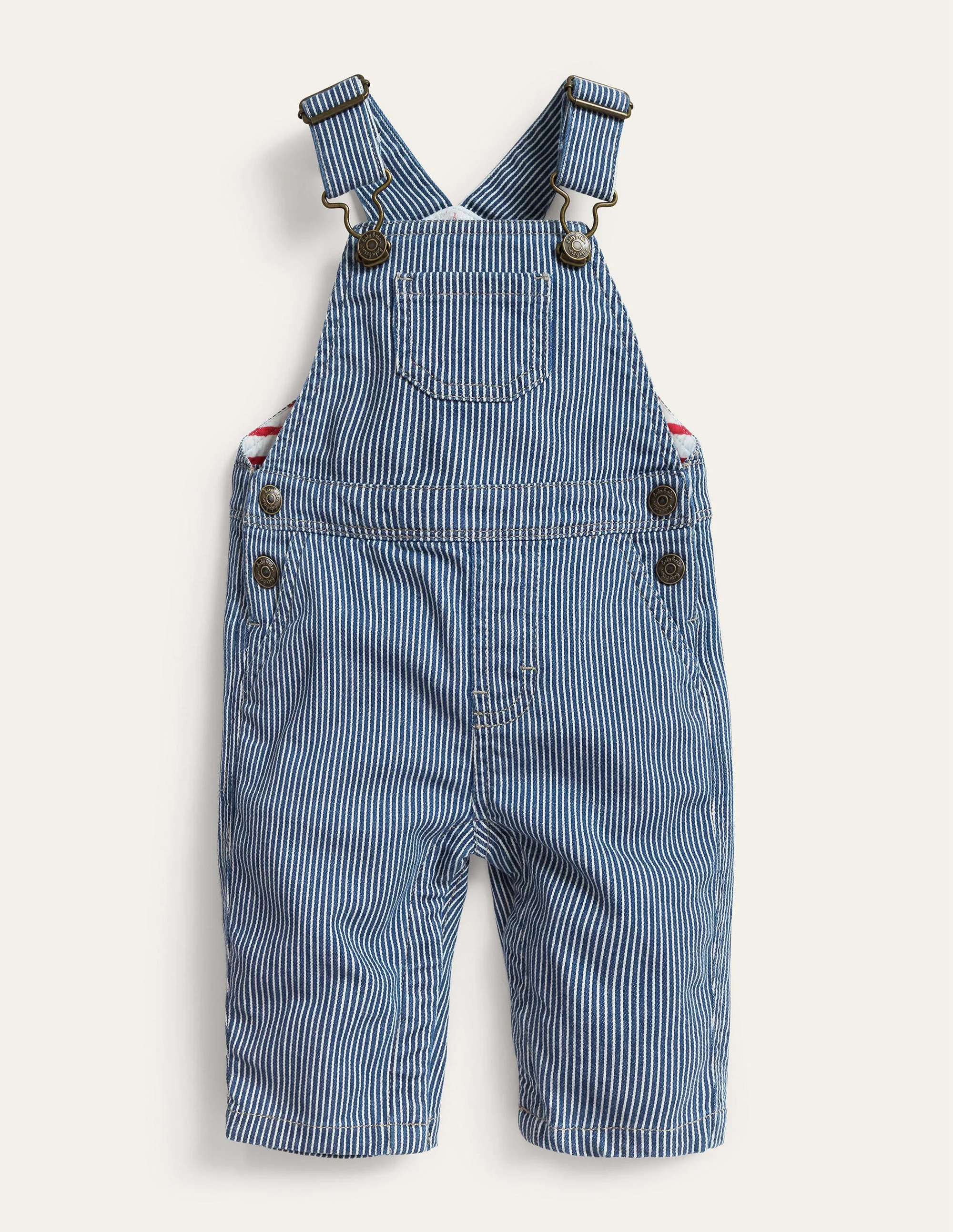 Patch Pocket Dungarees-Medium Indigo Ticking