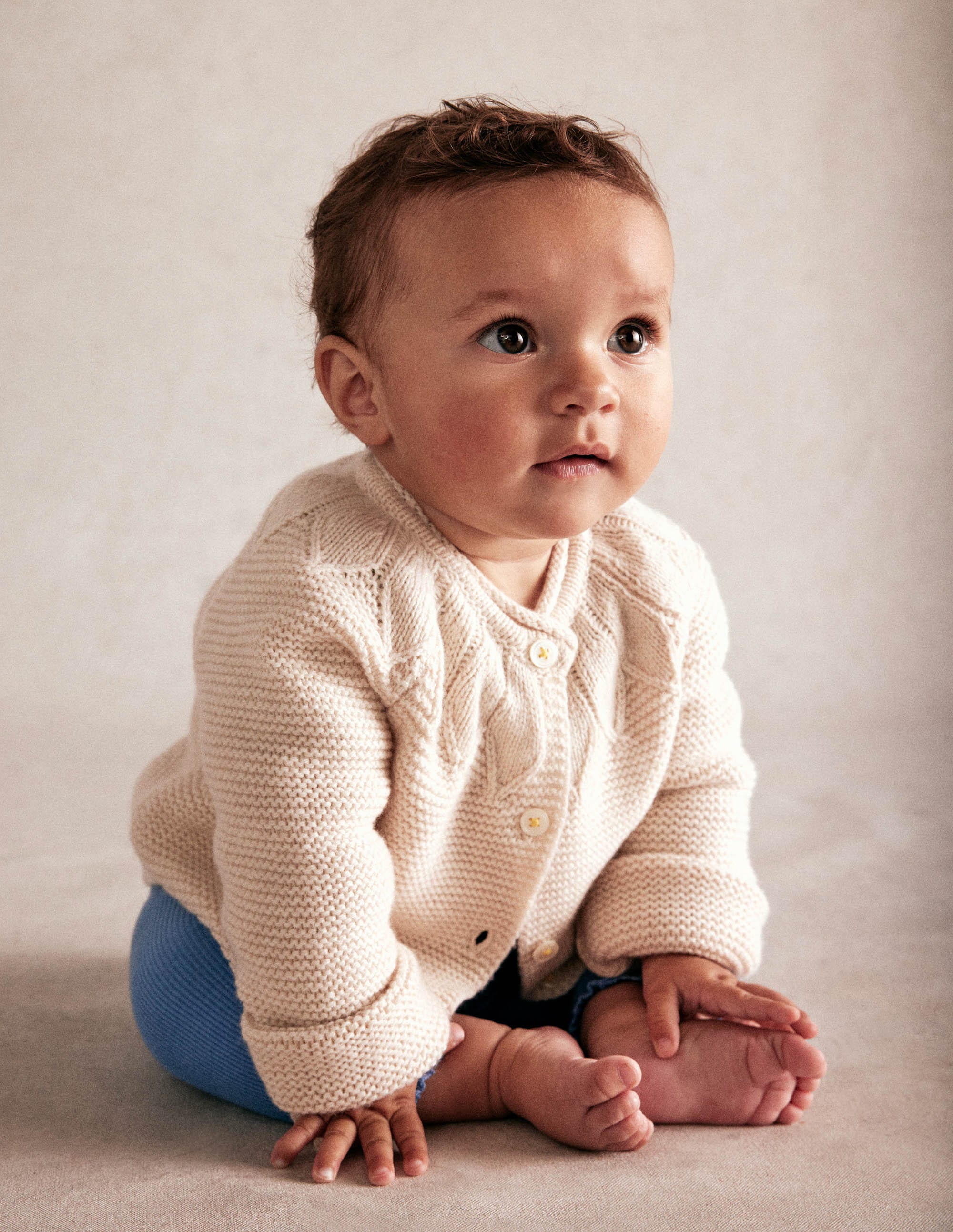 Pointelle Yoke Cardigan-Ivory - Image 4
