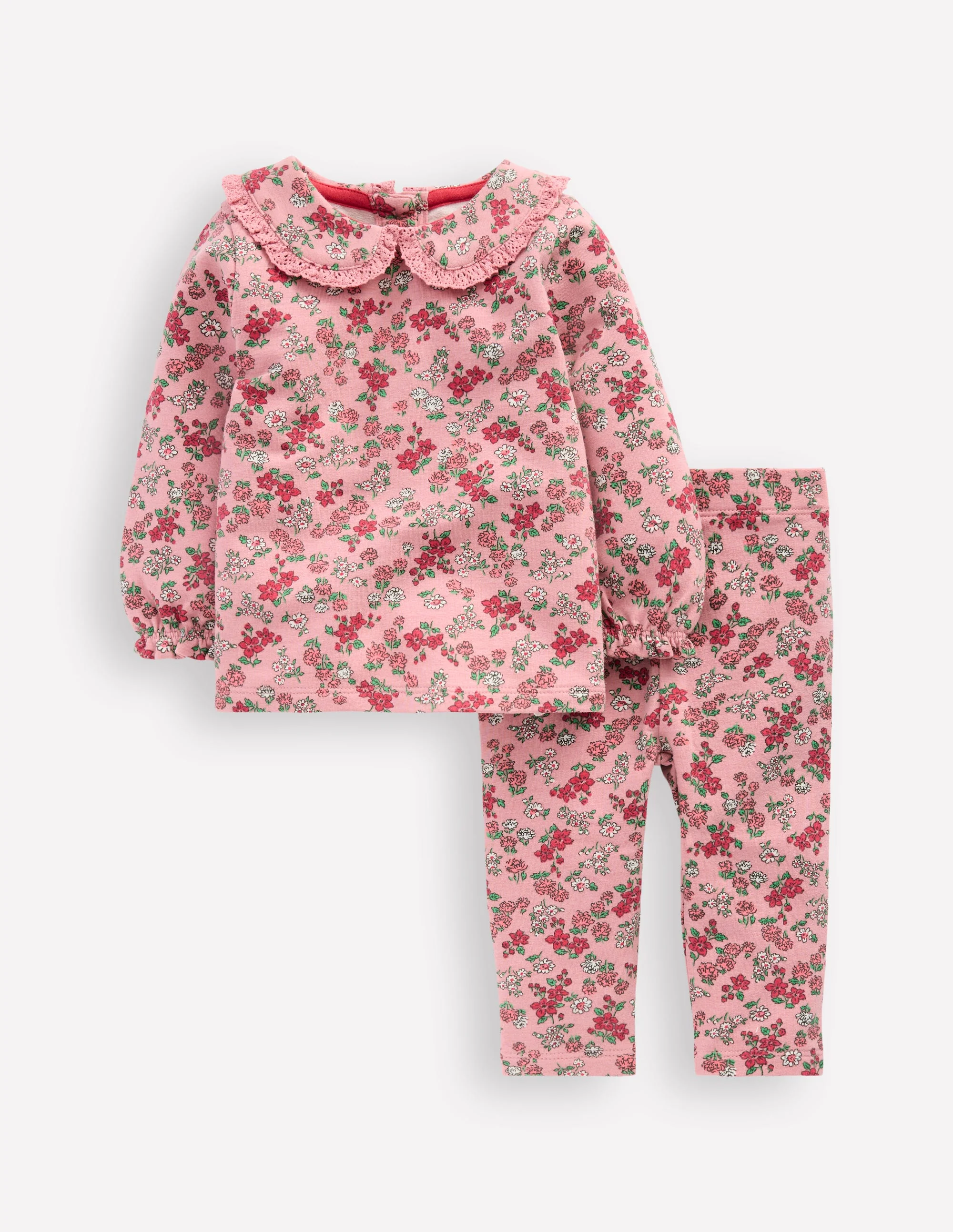 Pretty Collar Sweat Set-Pink Floral