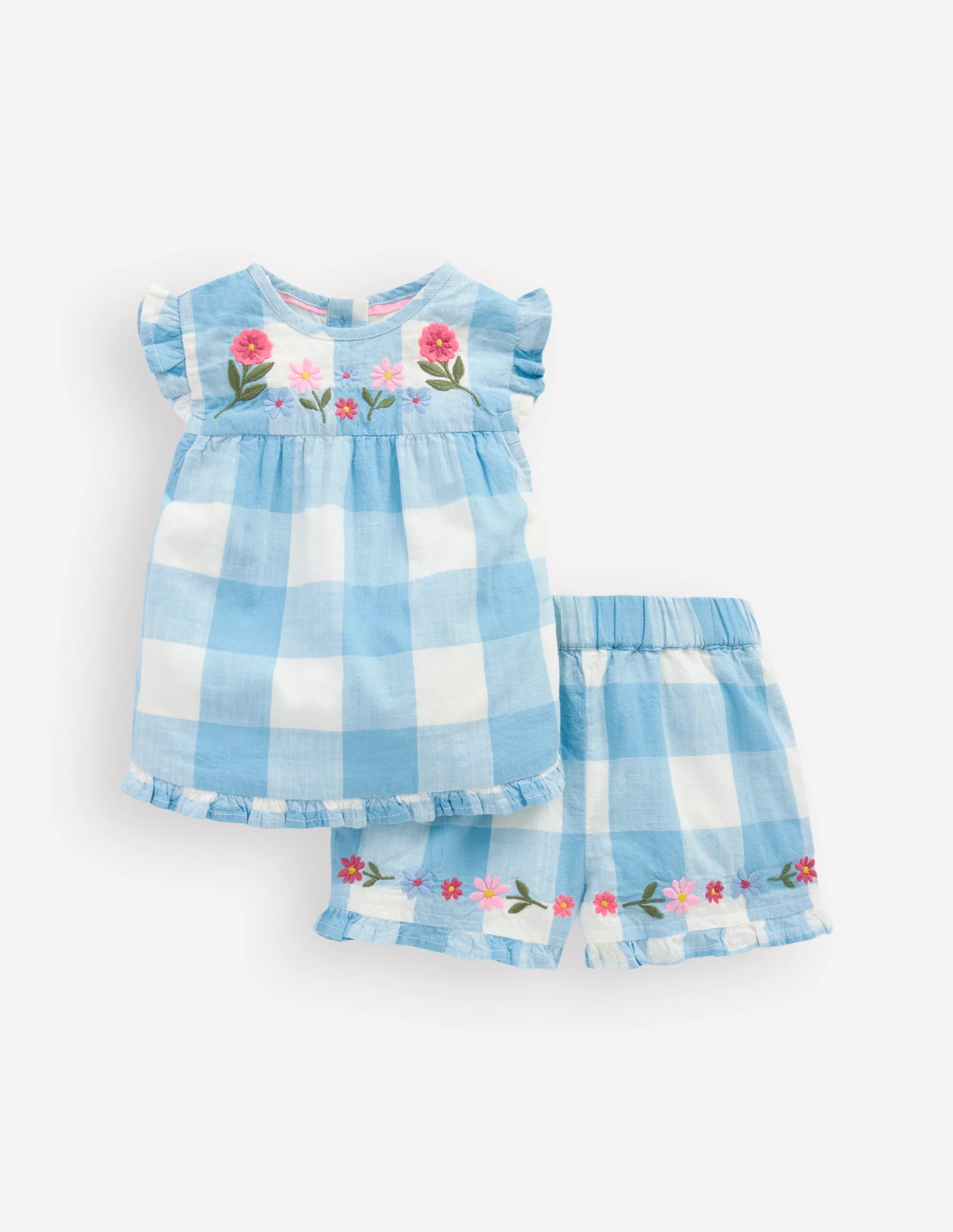 Pretty Trim Woven Play Set-Blue Gingham Embroidery
