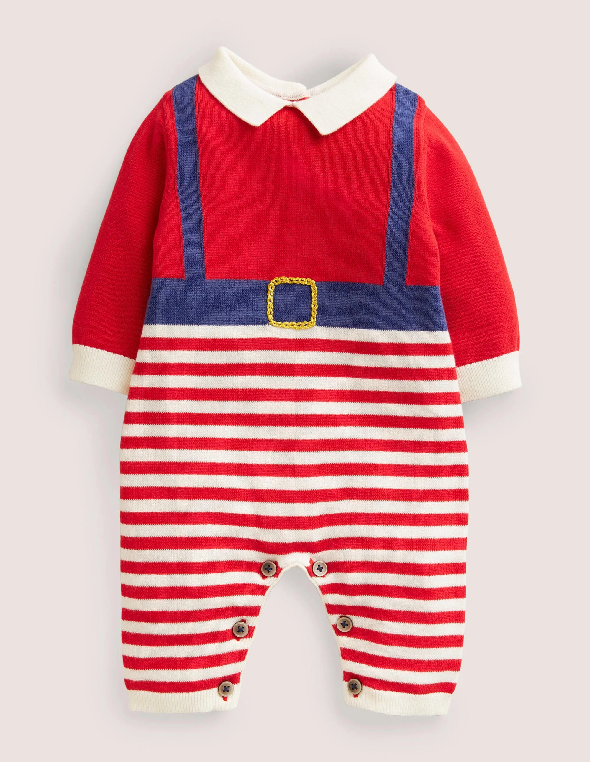 Red-Striped Knitted Santa Christmas Romper-Rockabilly Red Santa