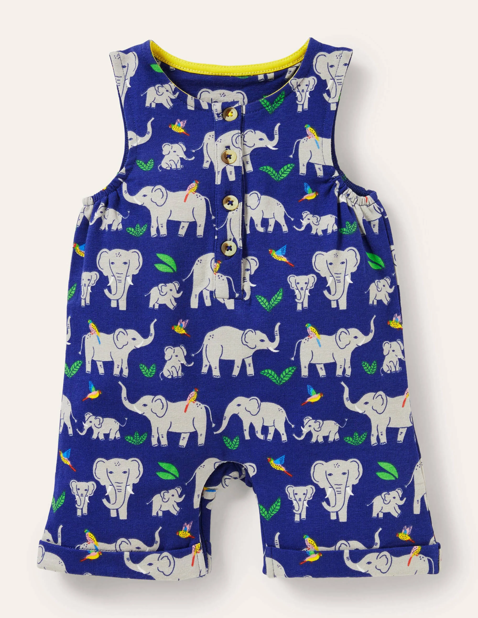 Short Leg Jersey Romper-Starboard Elephants