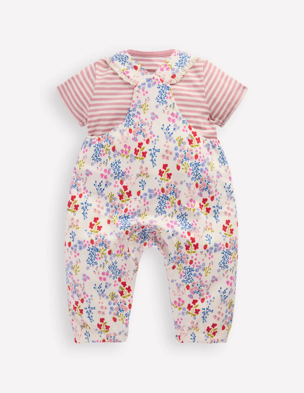Short Sleeve Jersey Dungarees-Ivory Ditsy Meadow - Image 2