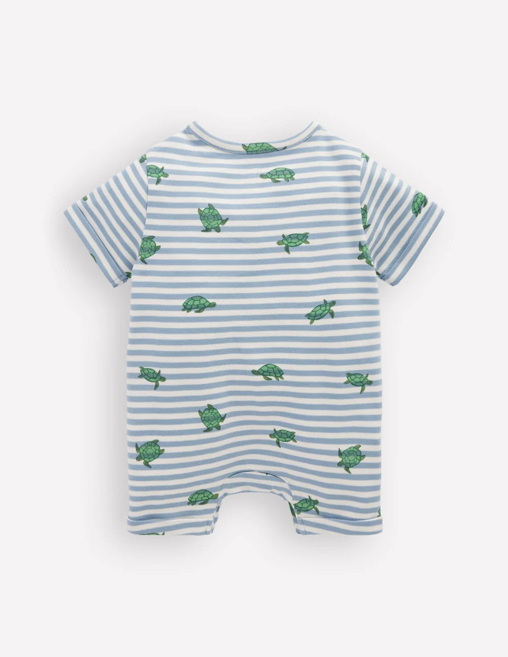 Short Sleeve Jersey Romper-Blue Stripe Baby Turtles - Image 2