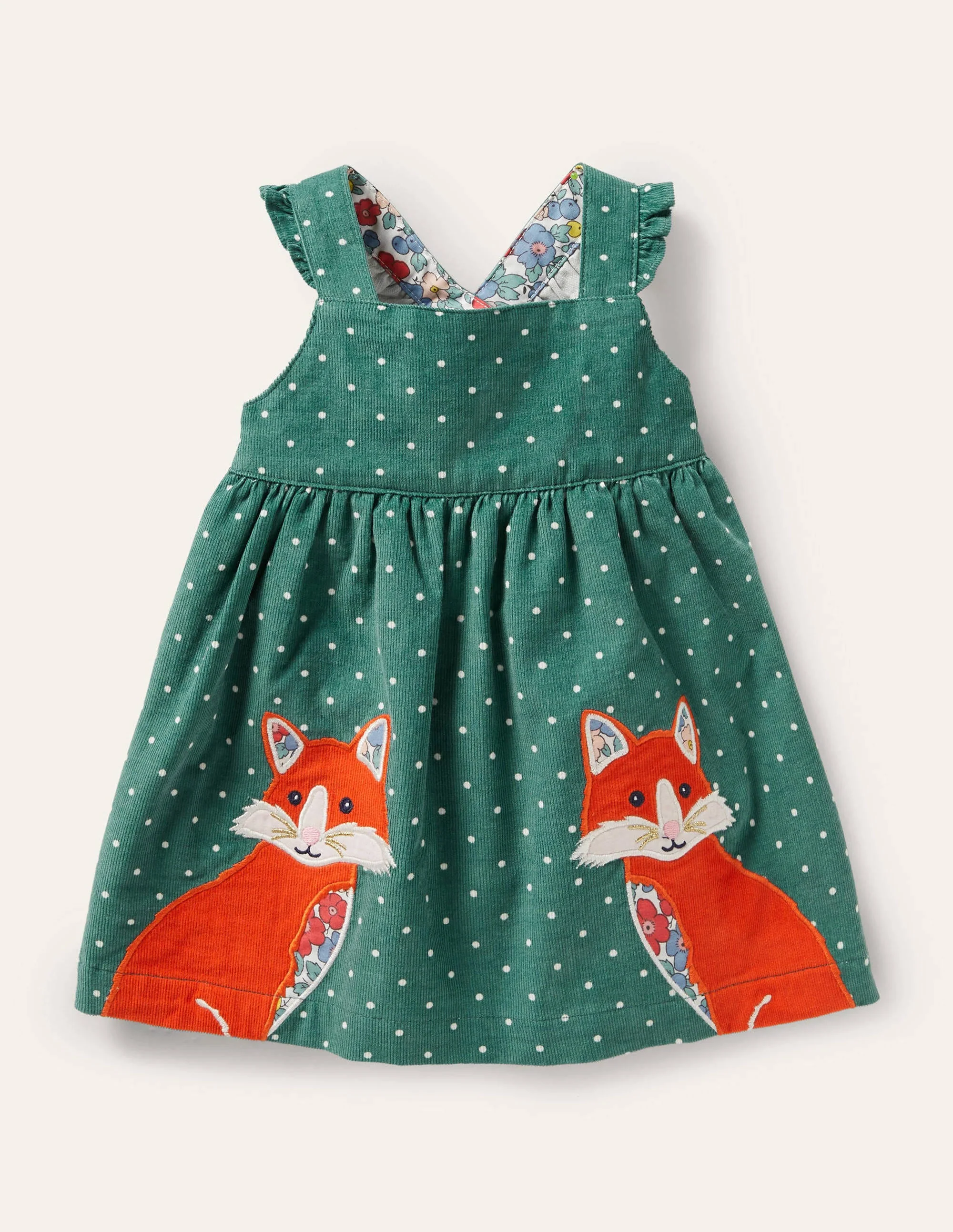 Spotty Appliqué Cord Pinnie-Sardinia Green Foxes