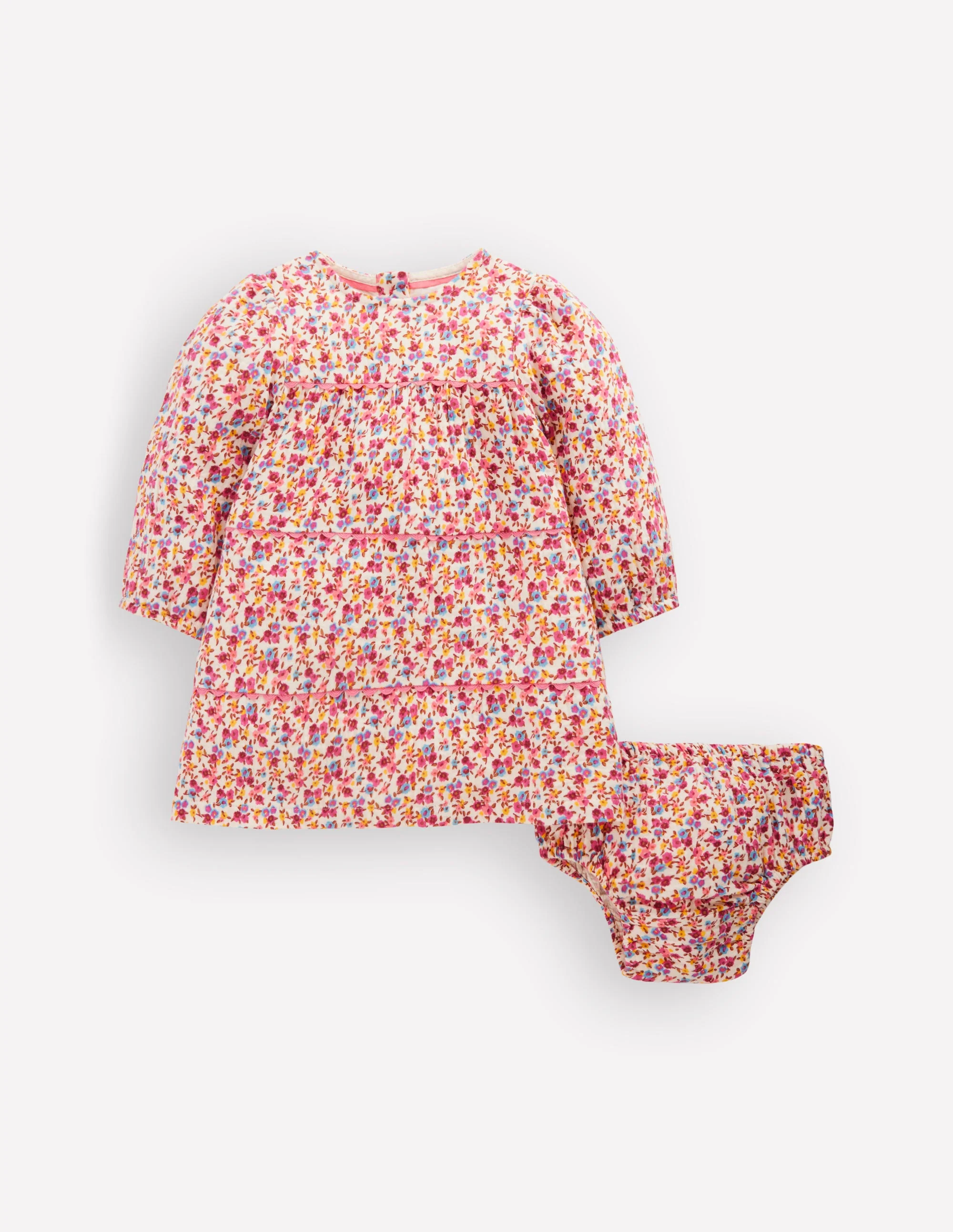 Tiered Ric Rac Dress-Pink Ditsy Floral