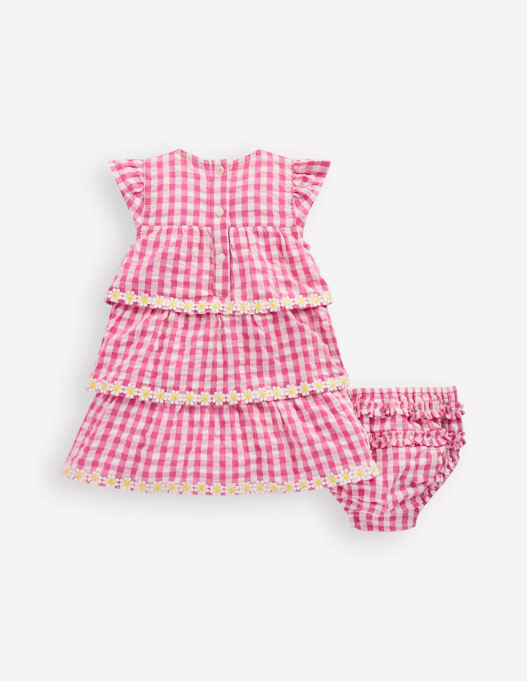Tiered Woven Dress-Pink Gingham Daisies - Image 2