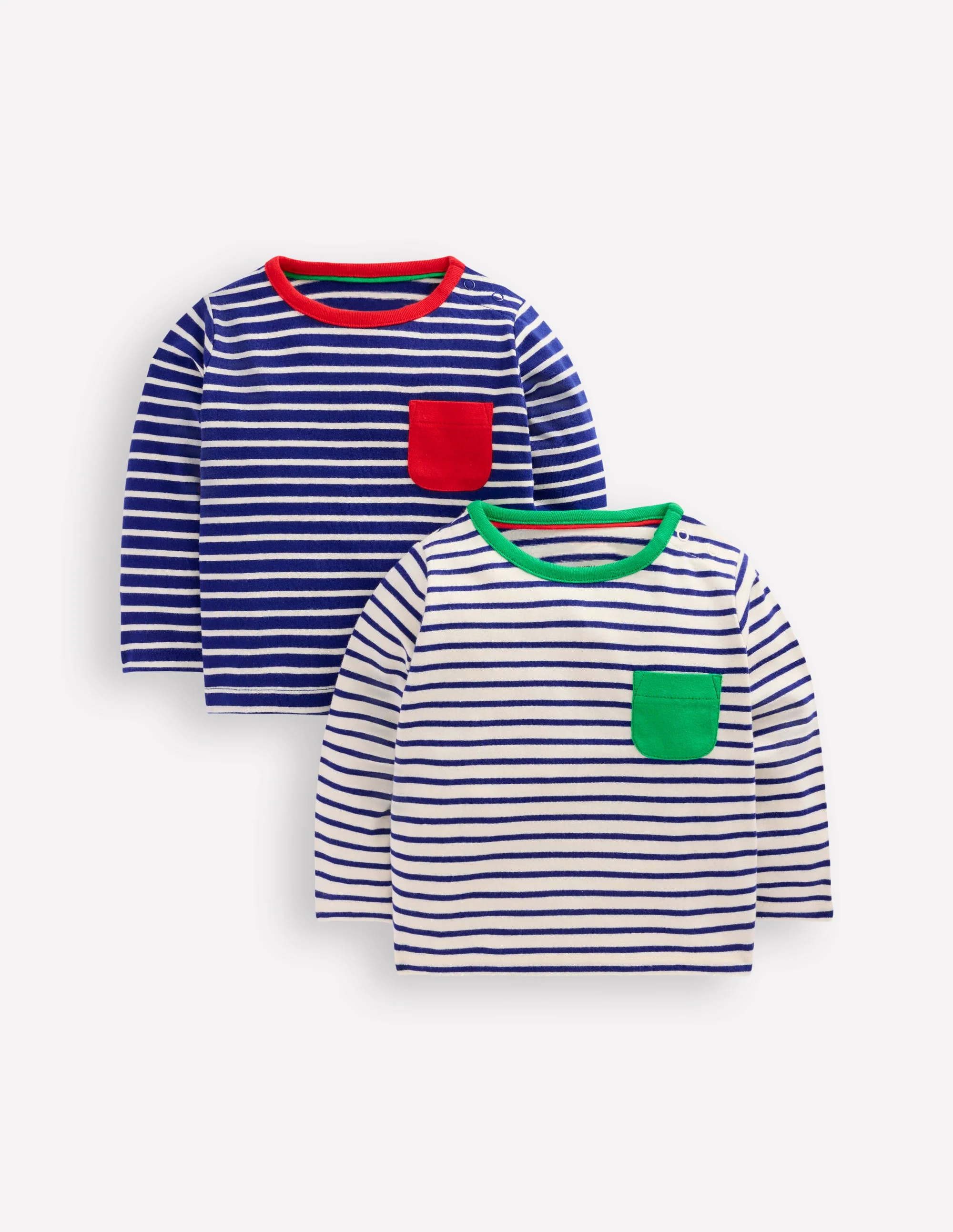 Twin Pack Cotton T-Shirt-Blue/White Stripe