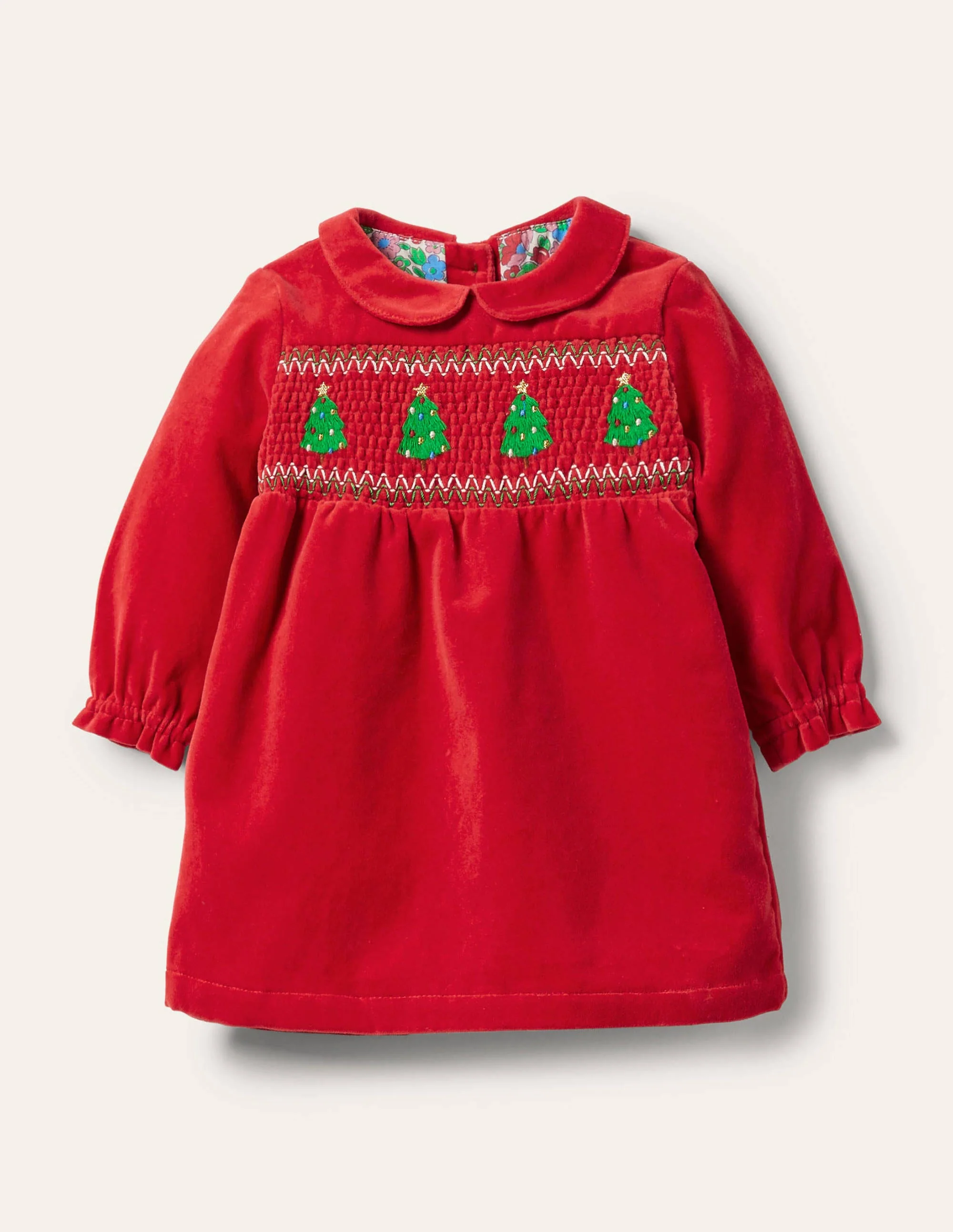 Velvet Smocked Dress-Rockabilly Red