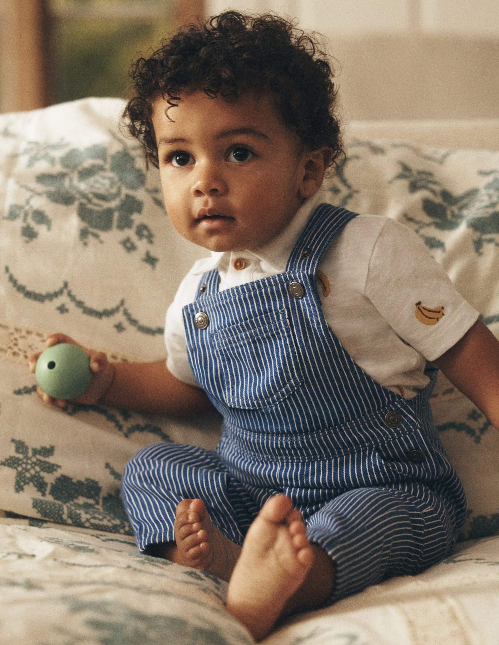 Woven Dungarees-Navy Ticking Stripe - Image 4