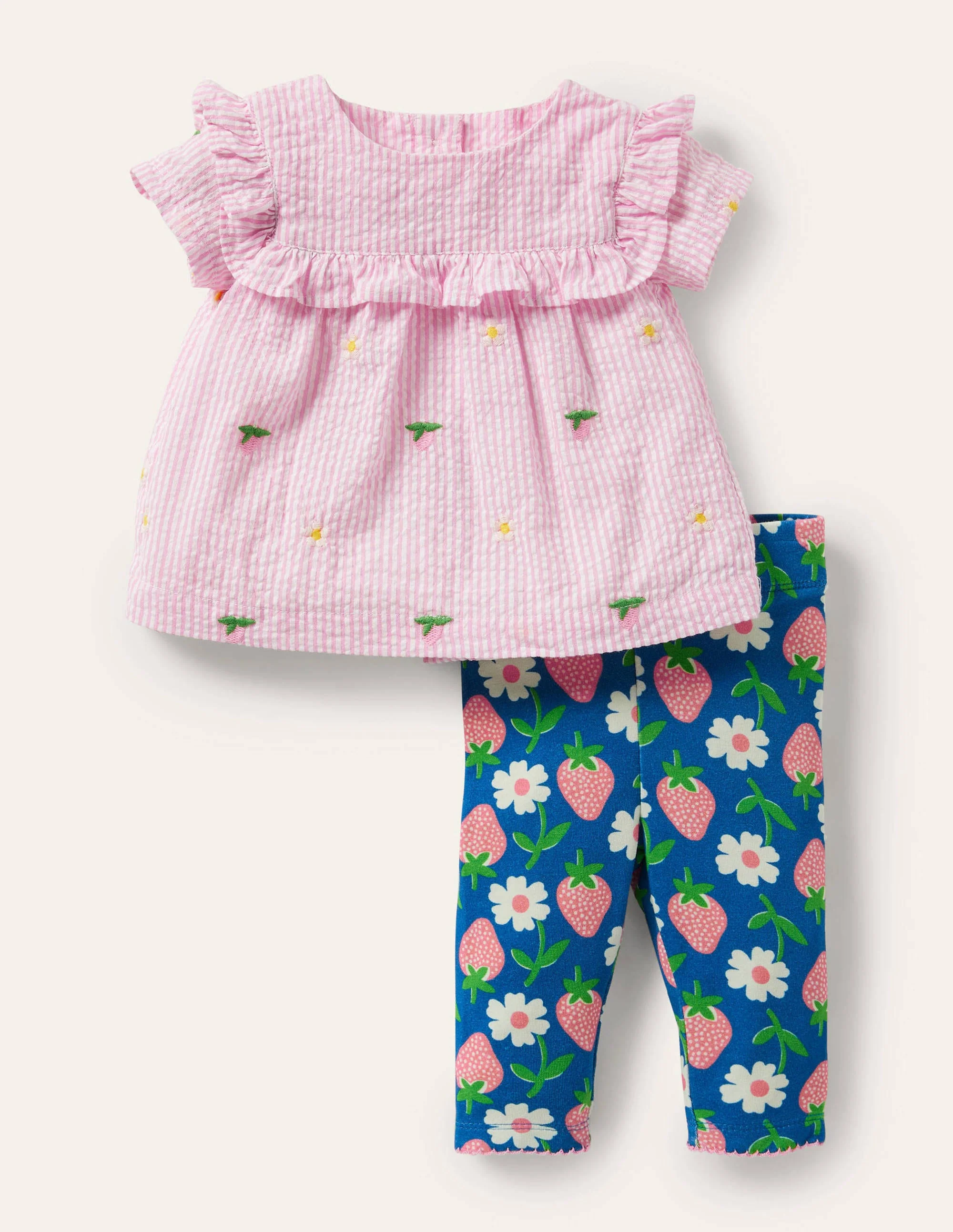 Woven Top & Leggings Set-Bright marina Blue Strawberry