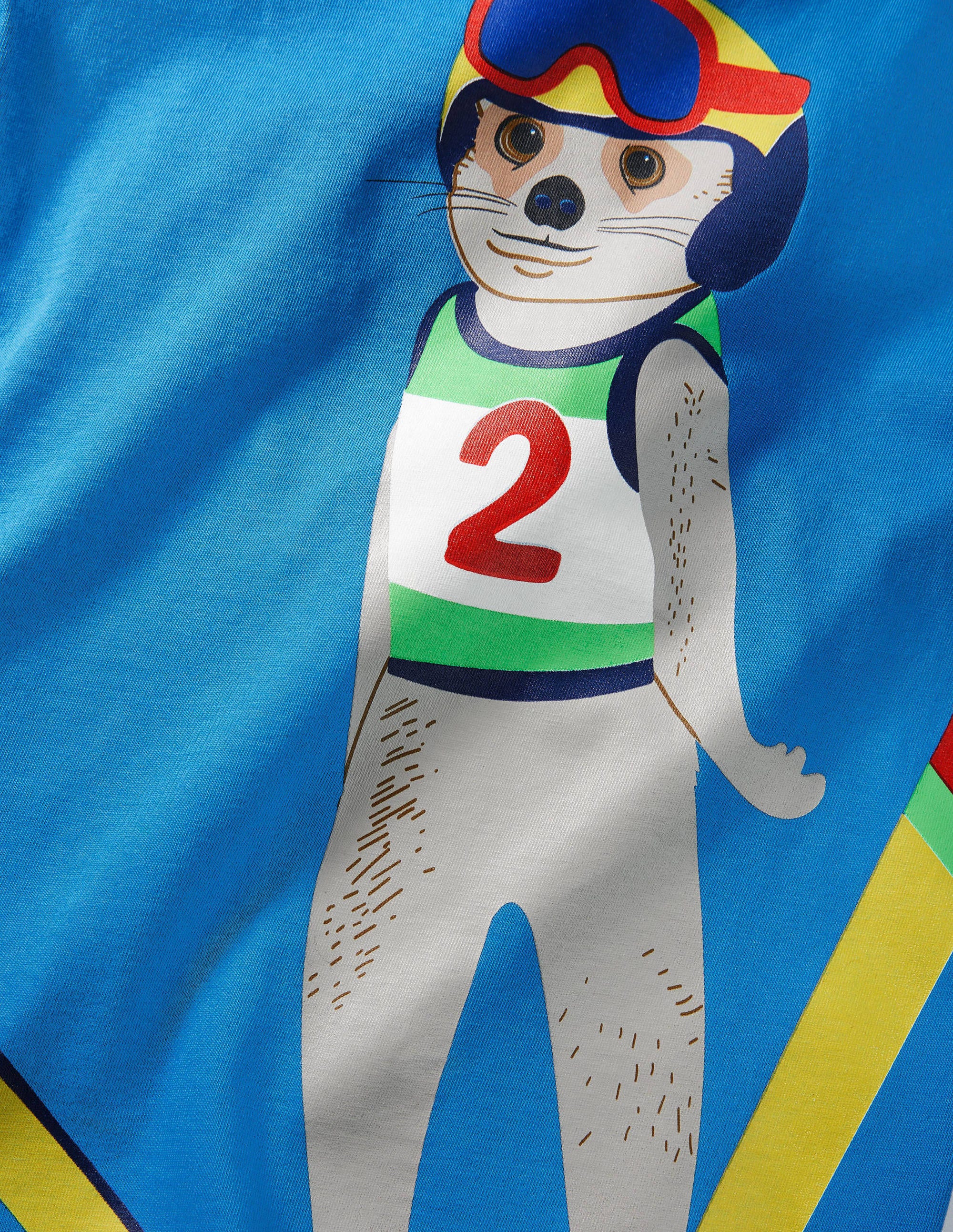 Animal Snow Sports T-shirt-Moroccan Blue Skiing Meerkat - Image 3