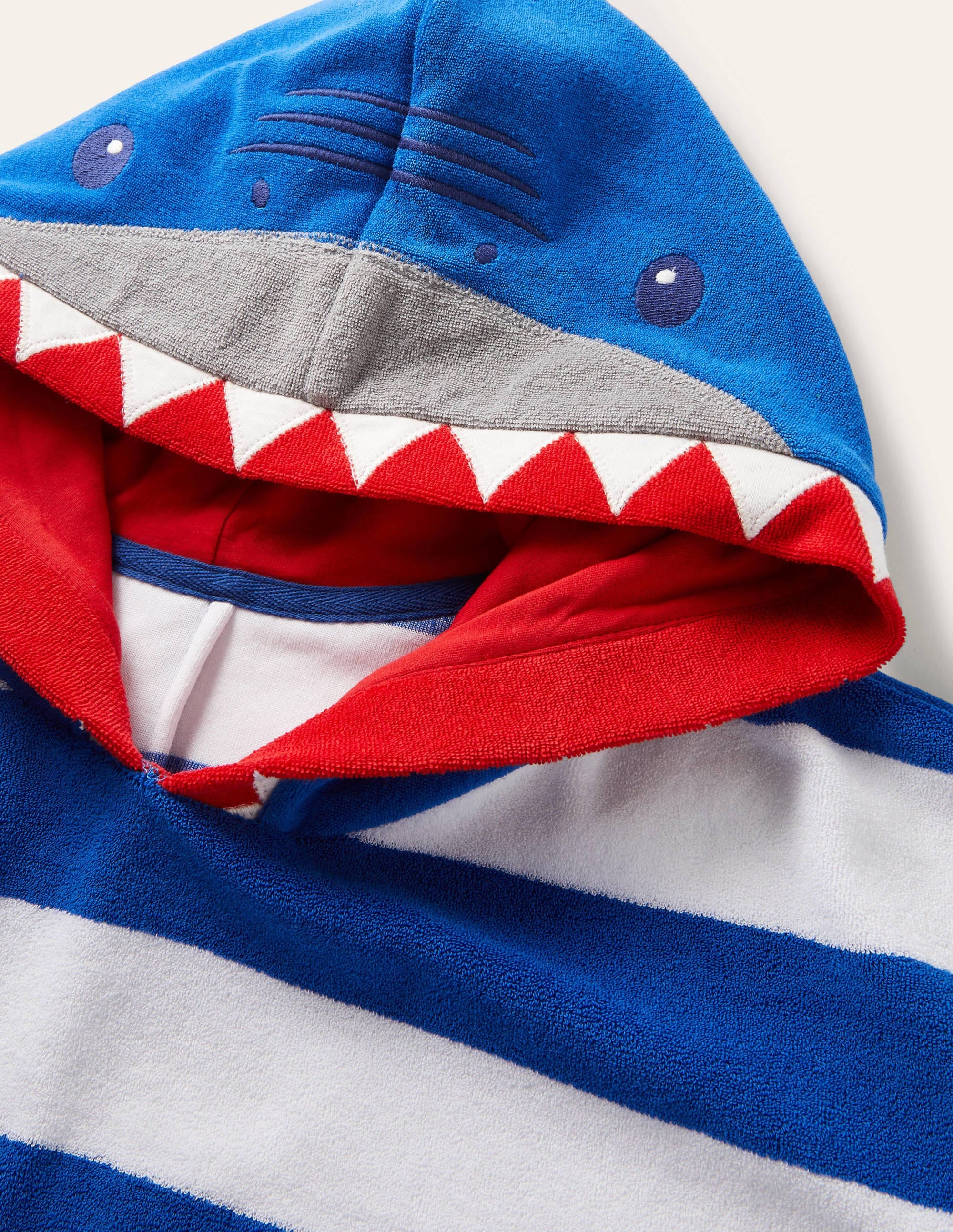 Blue Stripe Shark Towelling Poncho-Ivory/Bright Marina Blue Shark - Image 3