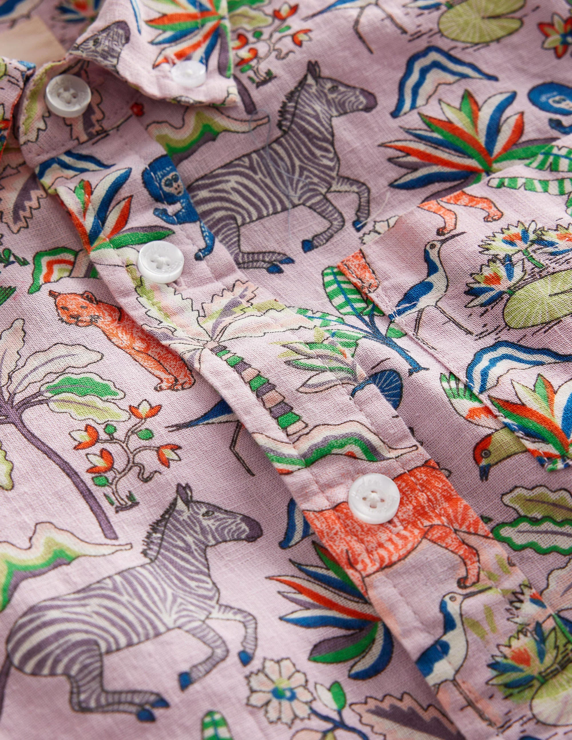 Cotton Linen Shirt-Cameo Pink Tropical Garden - Image 3