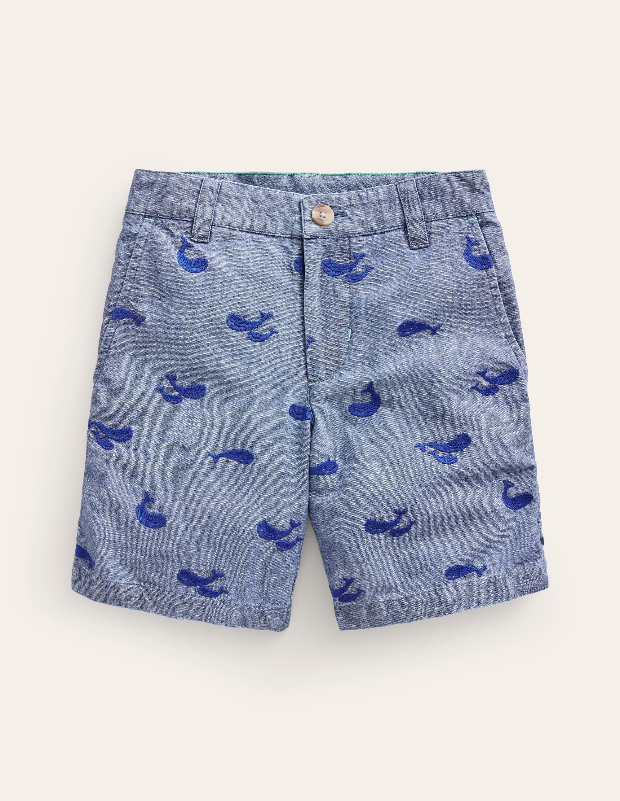 Embroidered Chino Shorts-Chambray Whale Embroidery