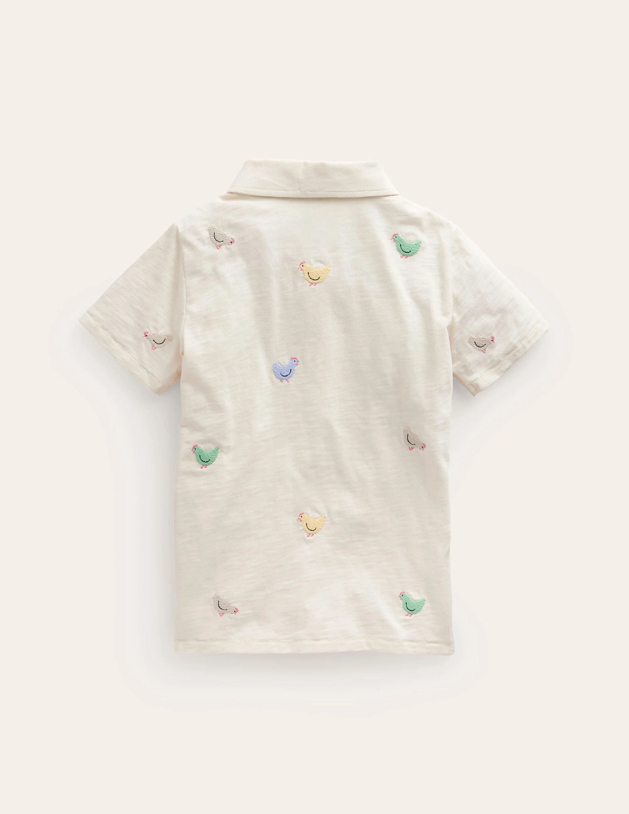 Embroidered Slub Polo Shirt-Ivory Chicken Embroidery - Image 2