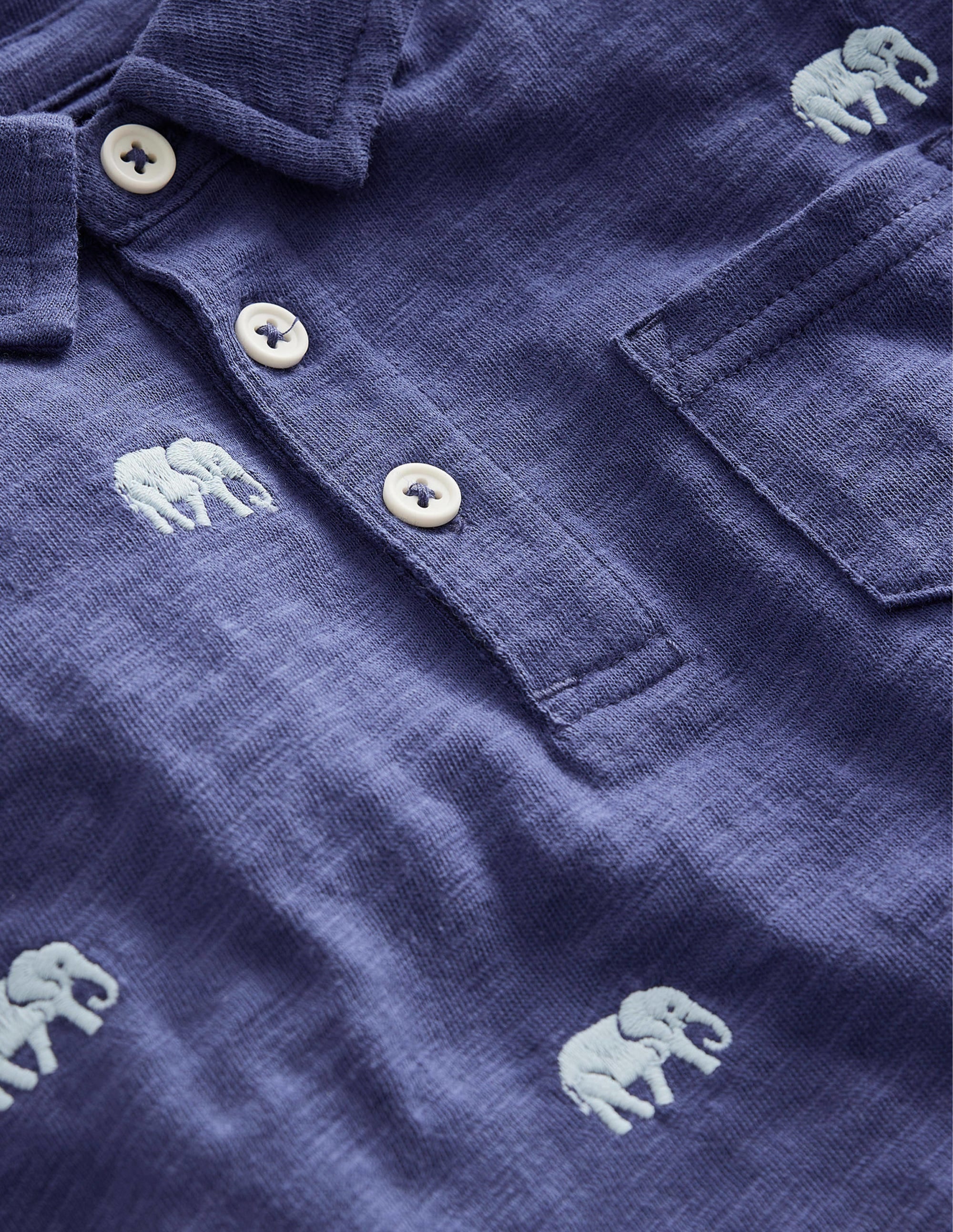 Embroidered Slubbed Polo Shirt-Starboard Elephants - Image 3
