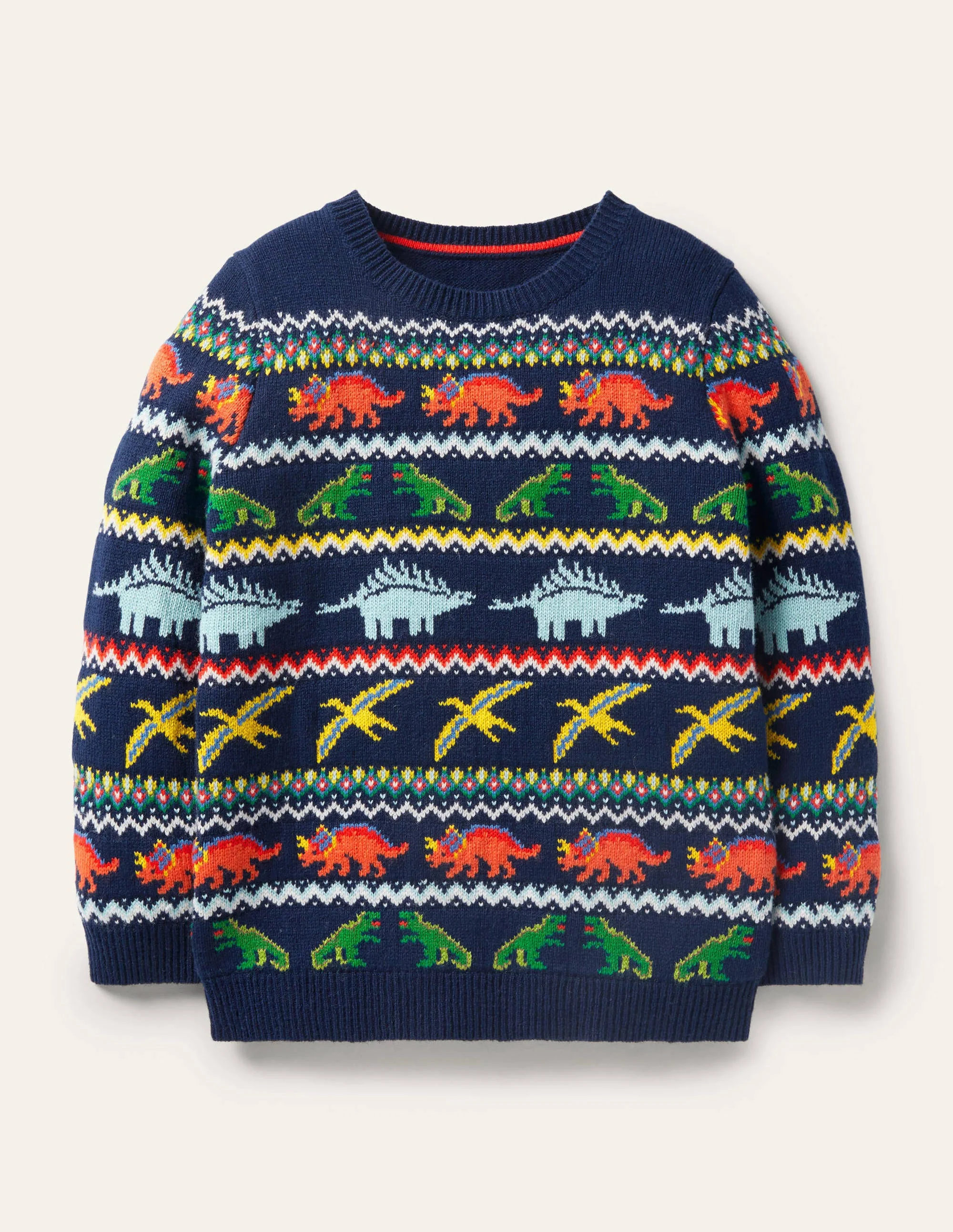 Fair Isle Crew Jumper-College Navy Dinosaurs