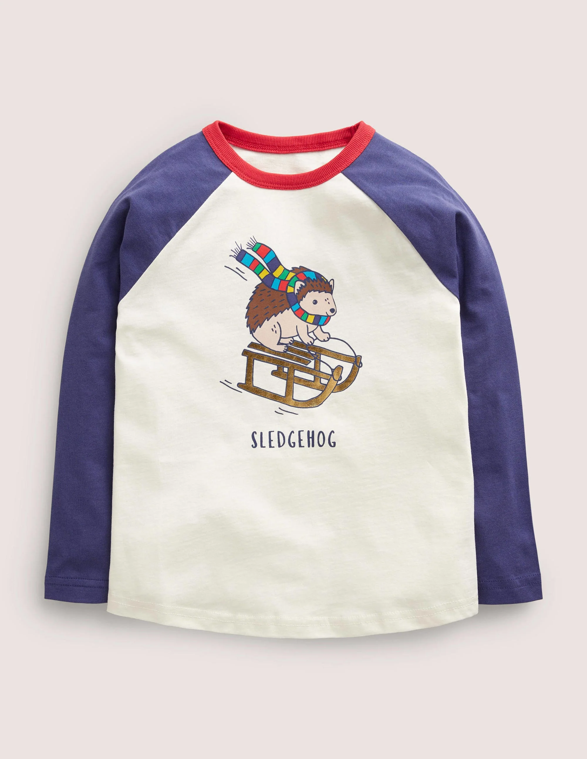 Festive Raglan T-shirt-Ivory Sledgehog