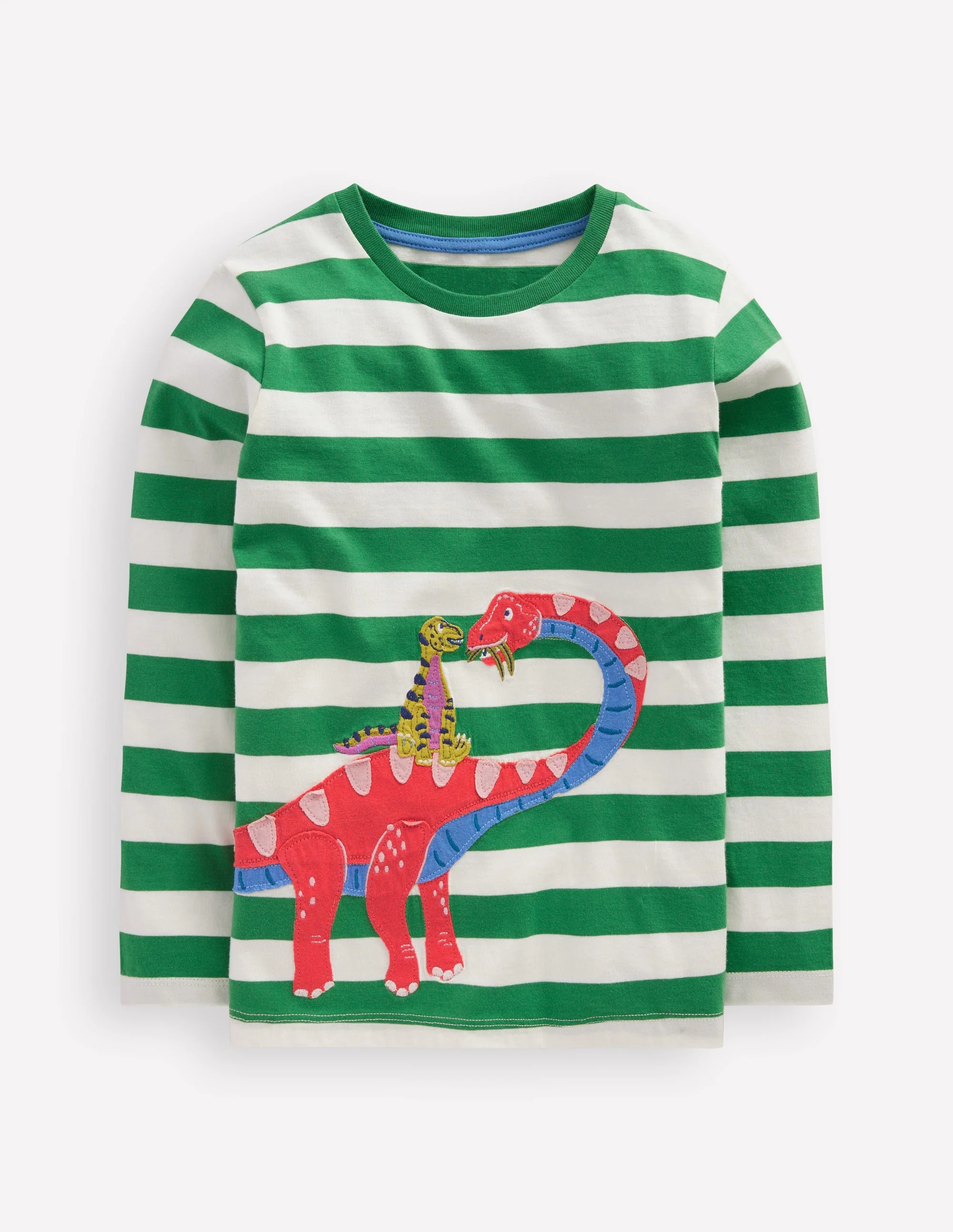 Front & Back Appliqué T-shirt-Shamrock Green Dino Family