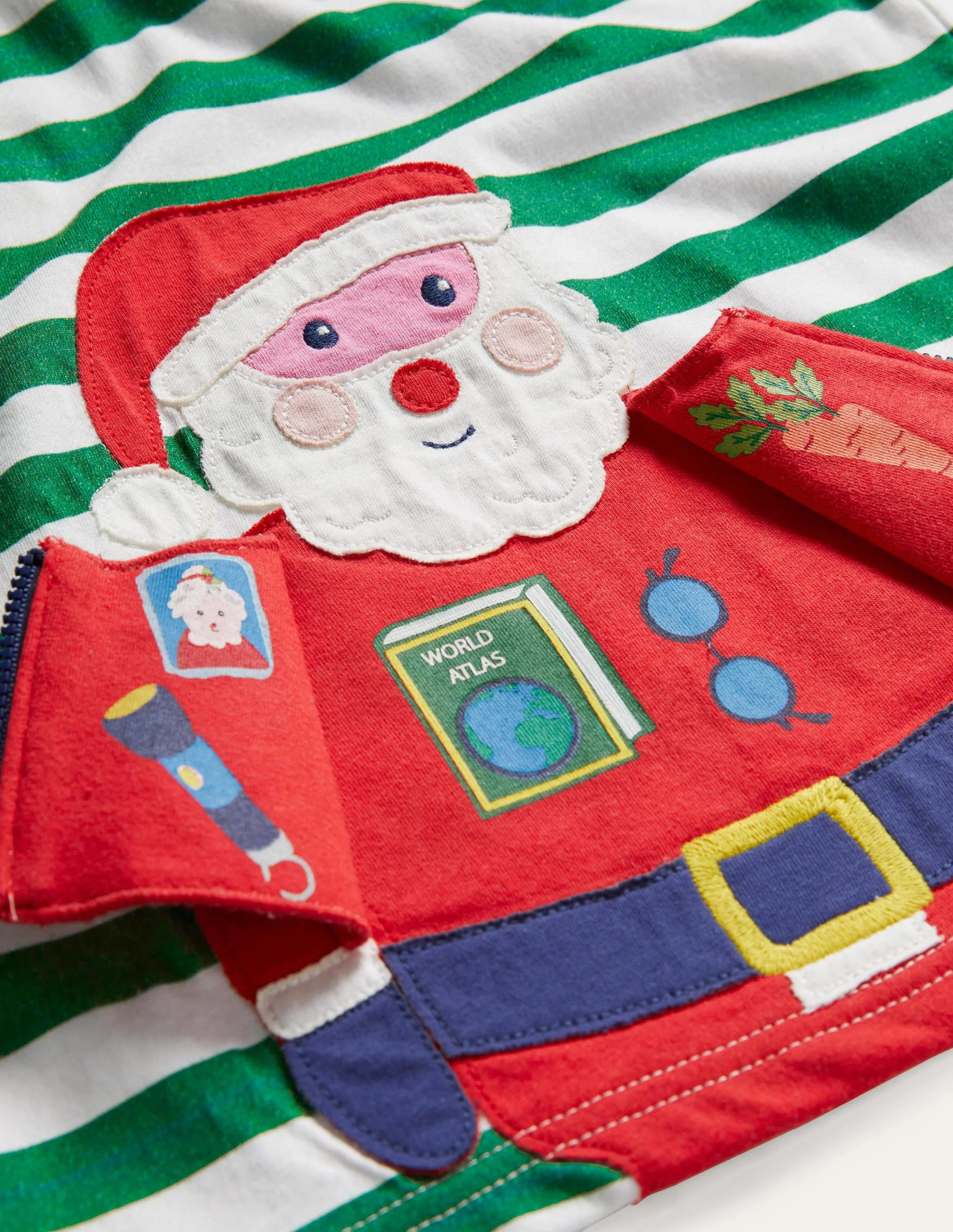 Fun Christmas T-shirt-Ivory/Forest Green Santa Zip - Image 3